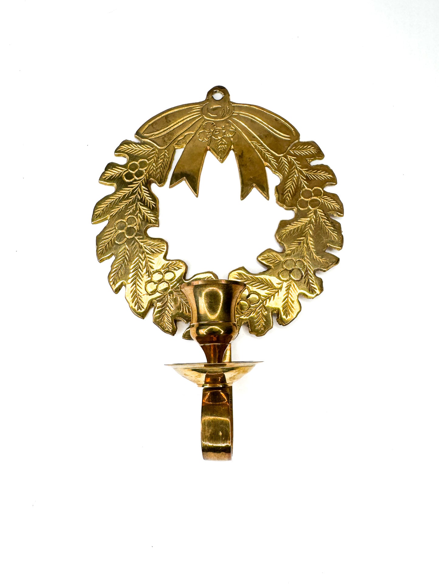 Brass Wreath Wall Hanging Taper Candle Holder