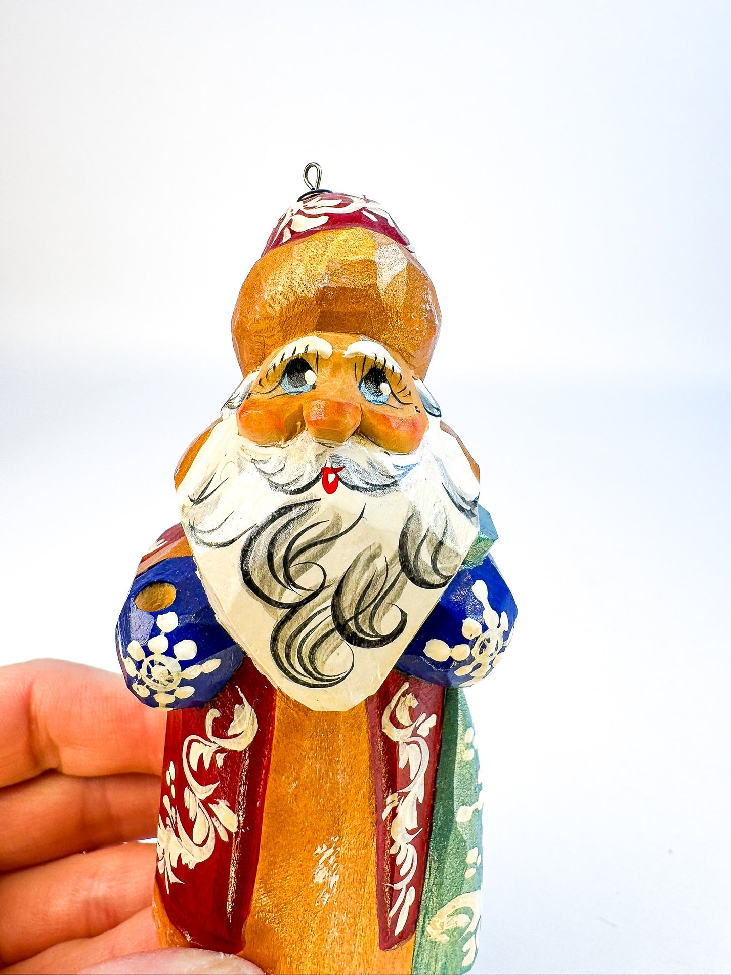 Carved Wooden Santa Folk Art Signed