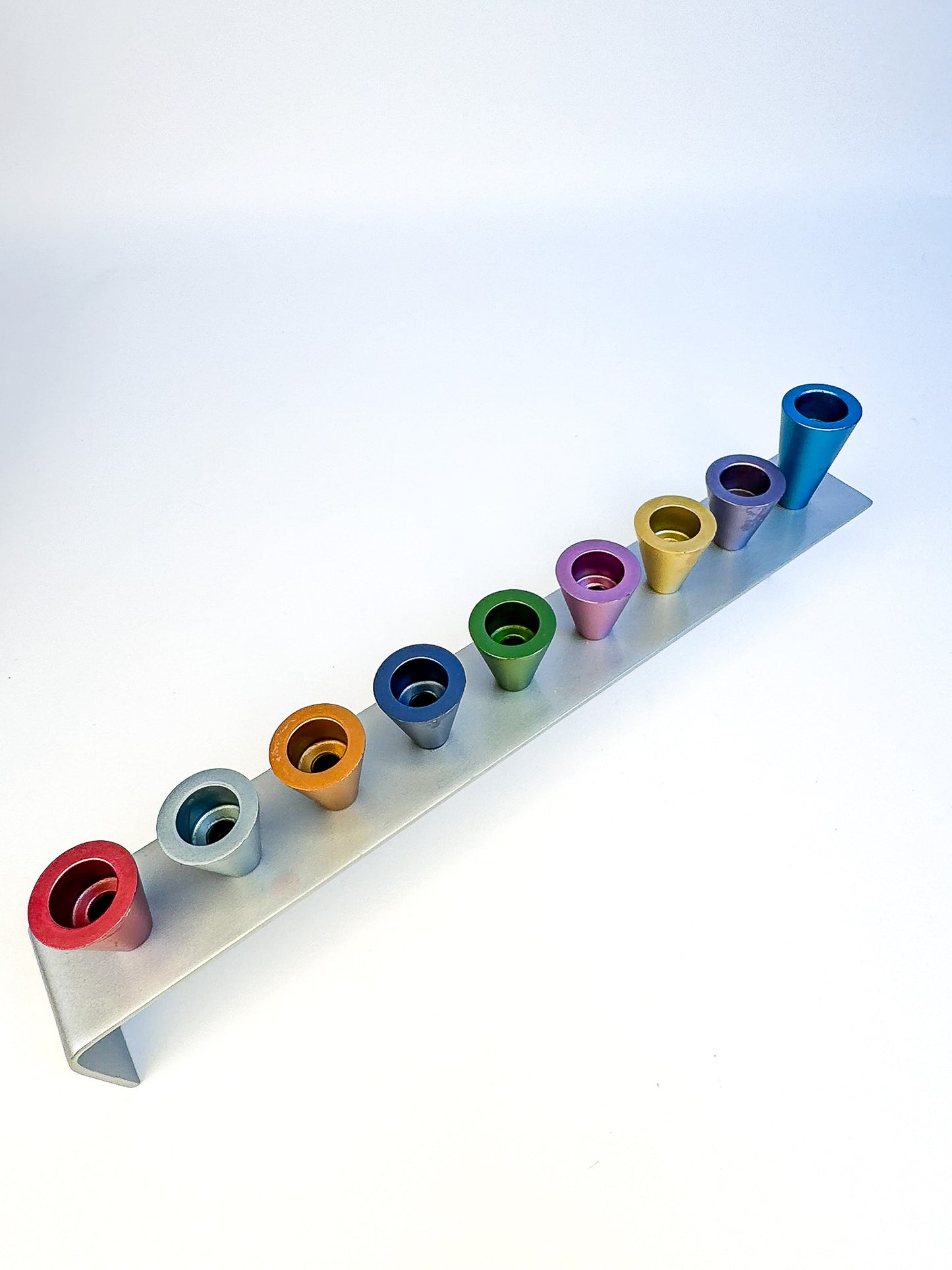 Colorful Anodized Aluminum Cones Hanukkah Menorah by Yair Emanuel