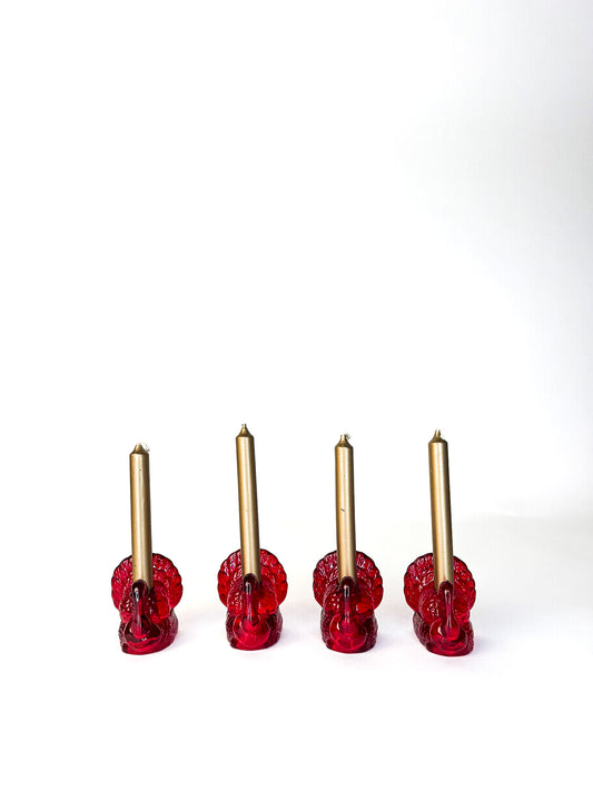 Turkey Candleholders - Red Glass