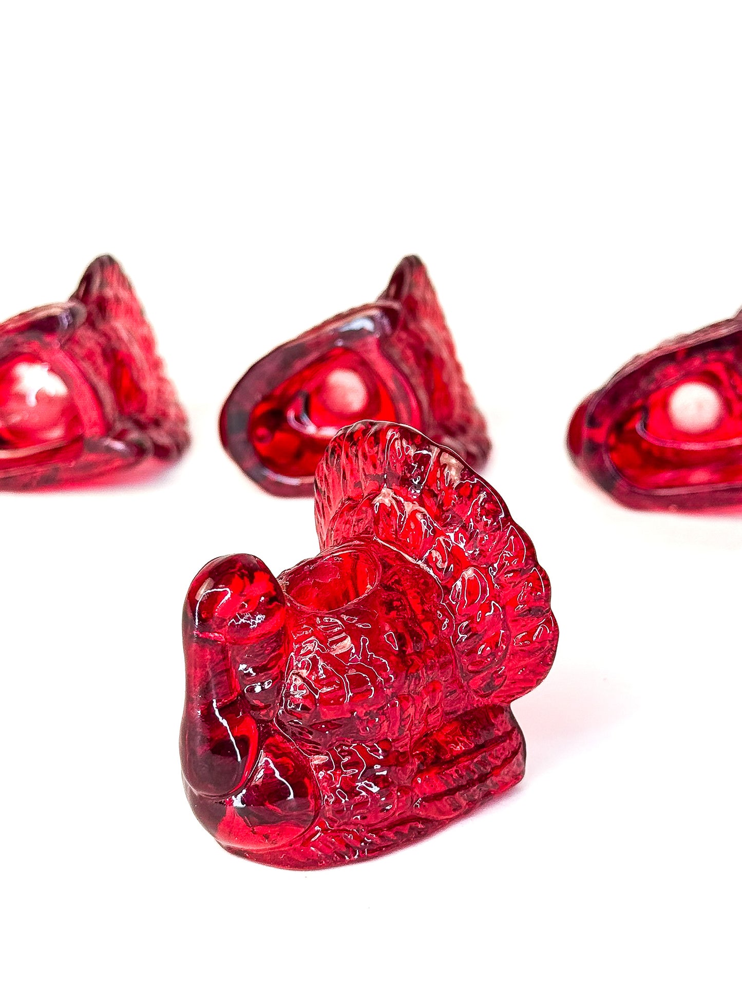 Turkey Candleholders - Red Glass