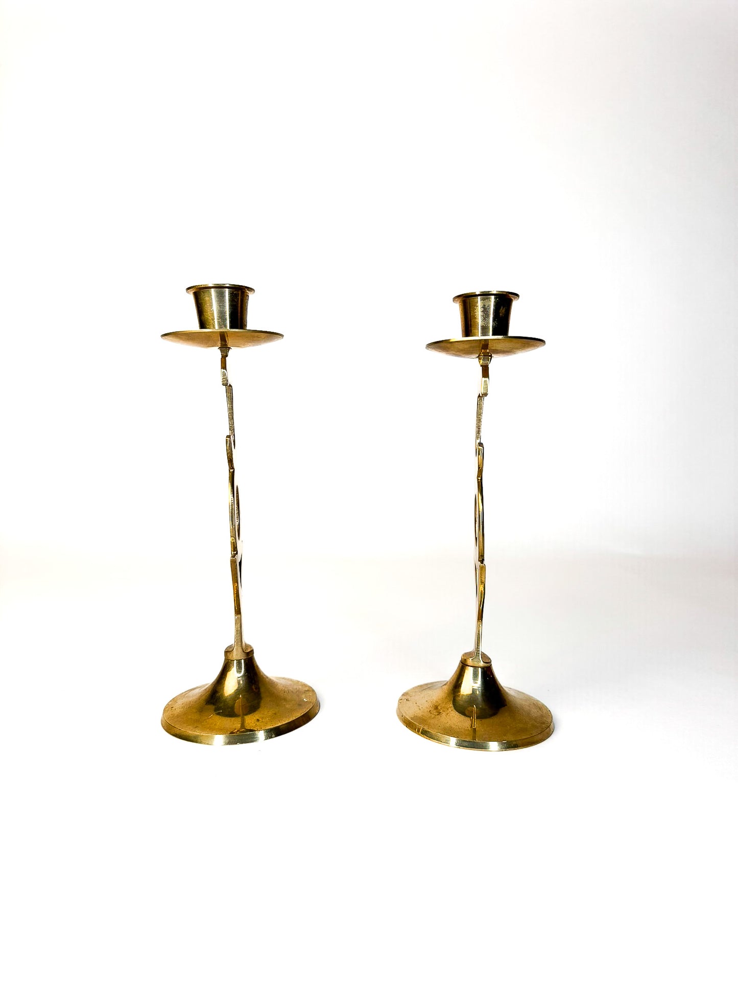 Joy brass candlesticks pair