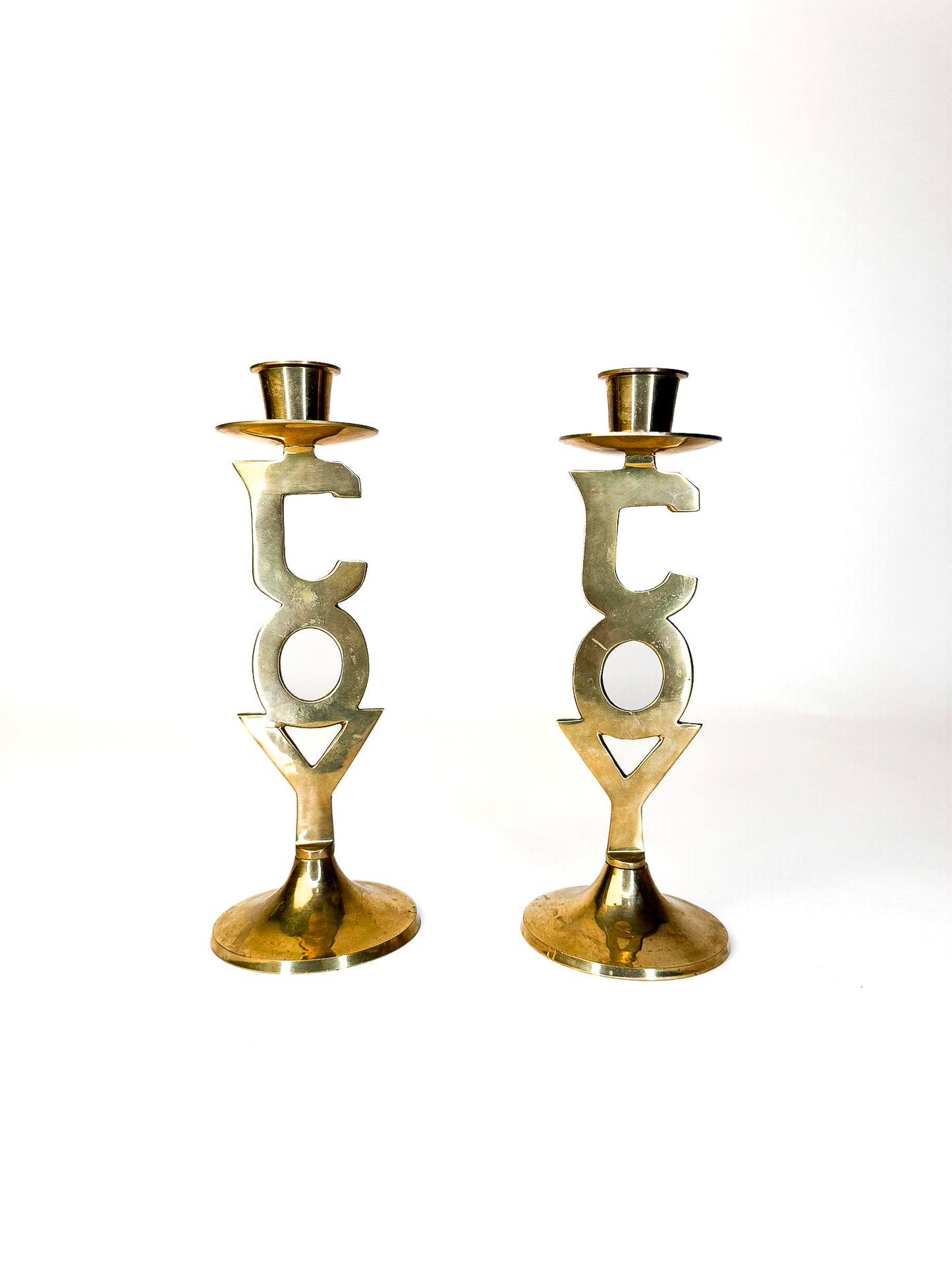 Joy brass candlesticks pair