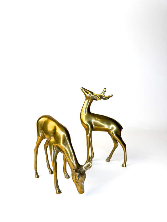 Pair of brass deer figurines