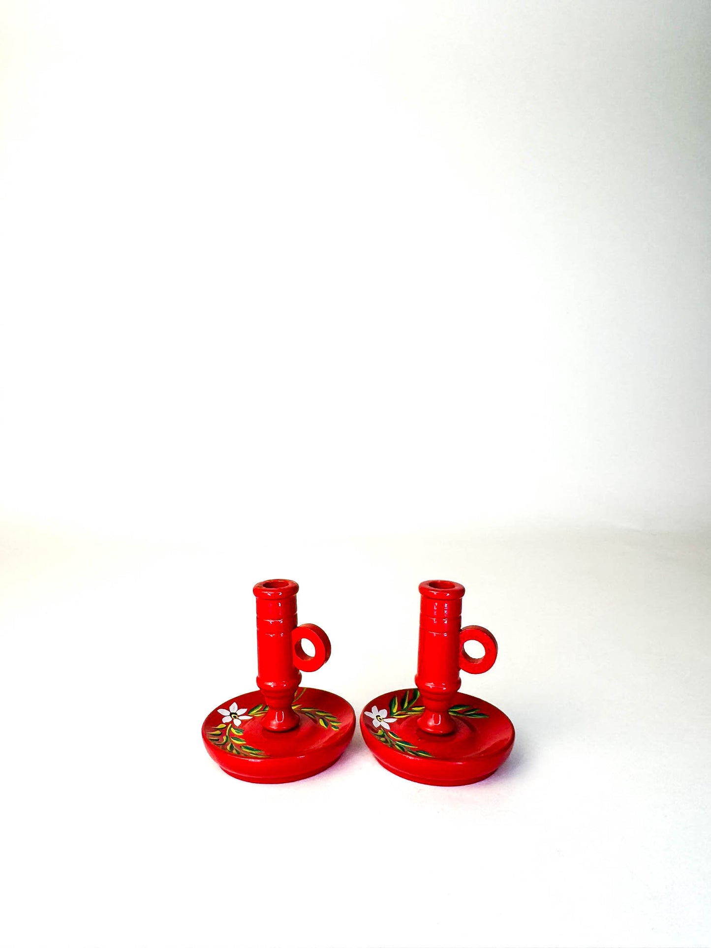 Pair of Hand Painted Swedish Candle Holders