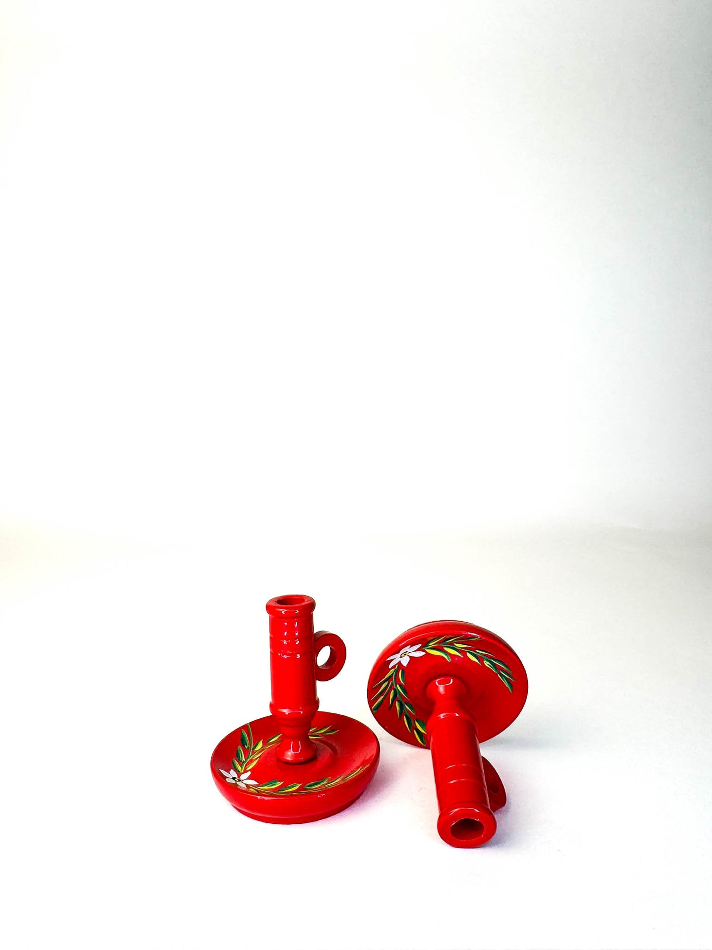 Pair of Hand Painted Swedish Candle Holders