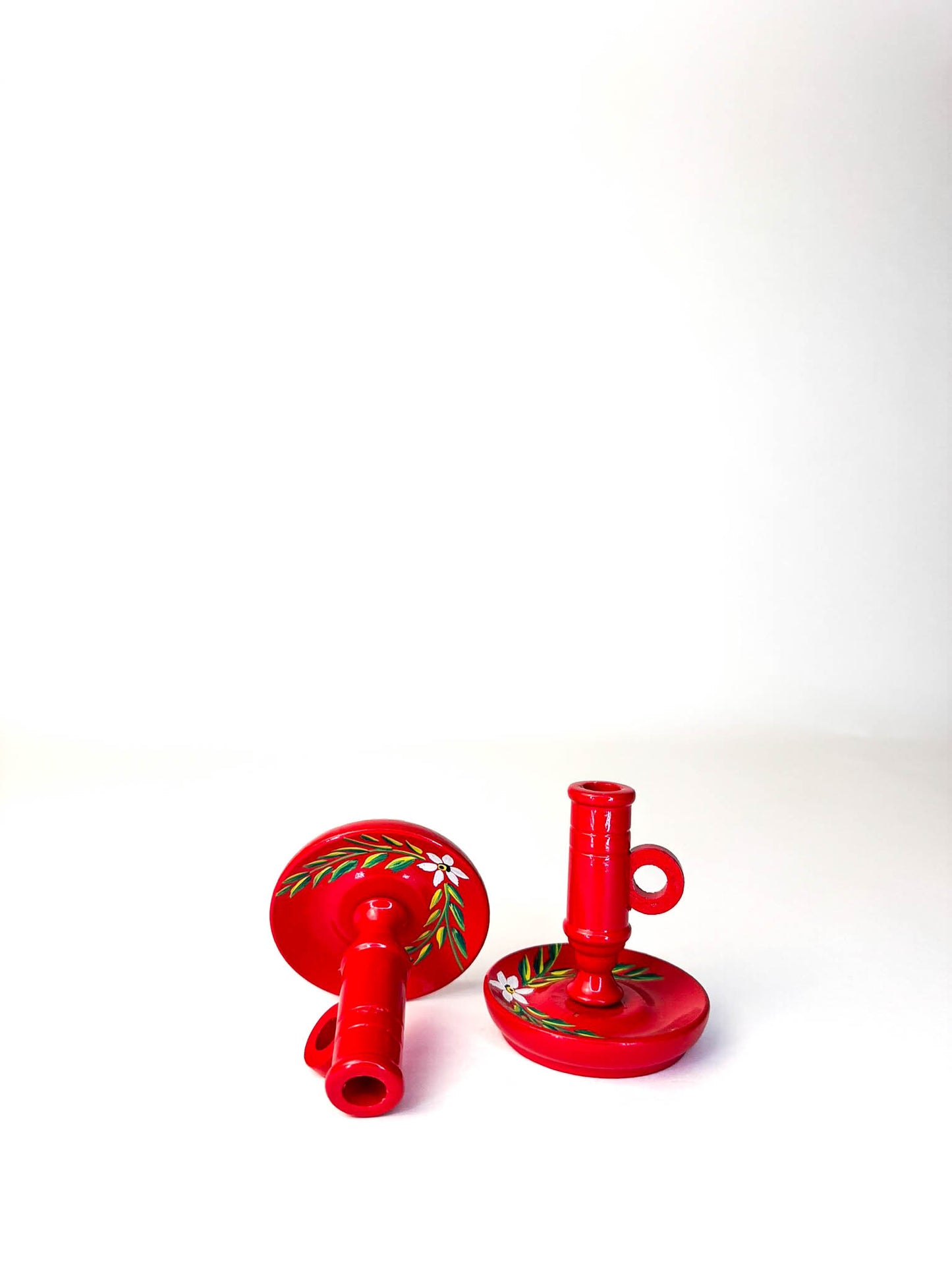 Pair of Hand Painted Swedish Candle Holders