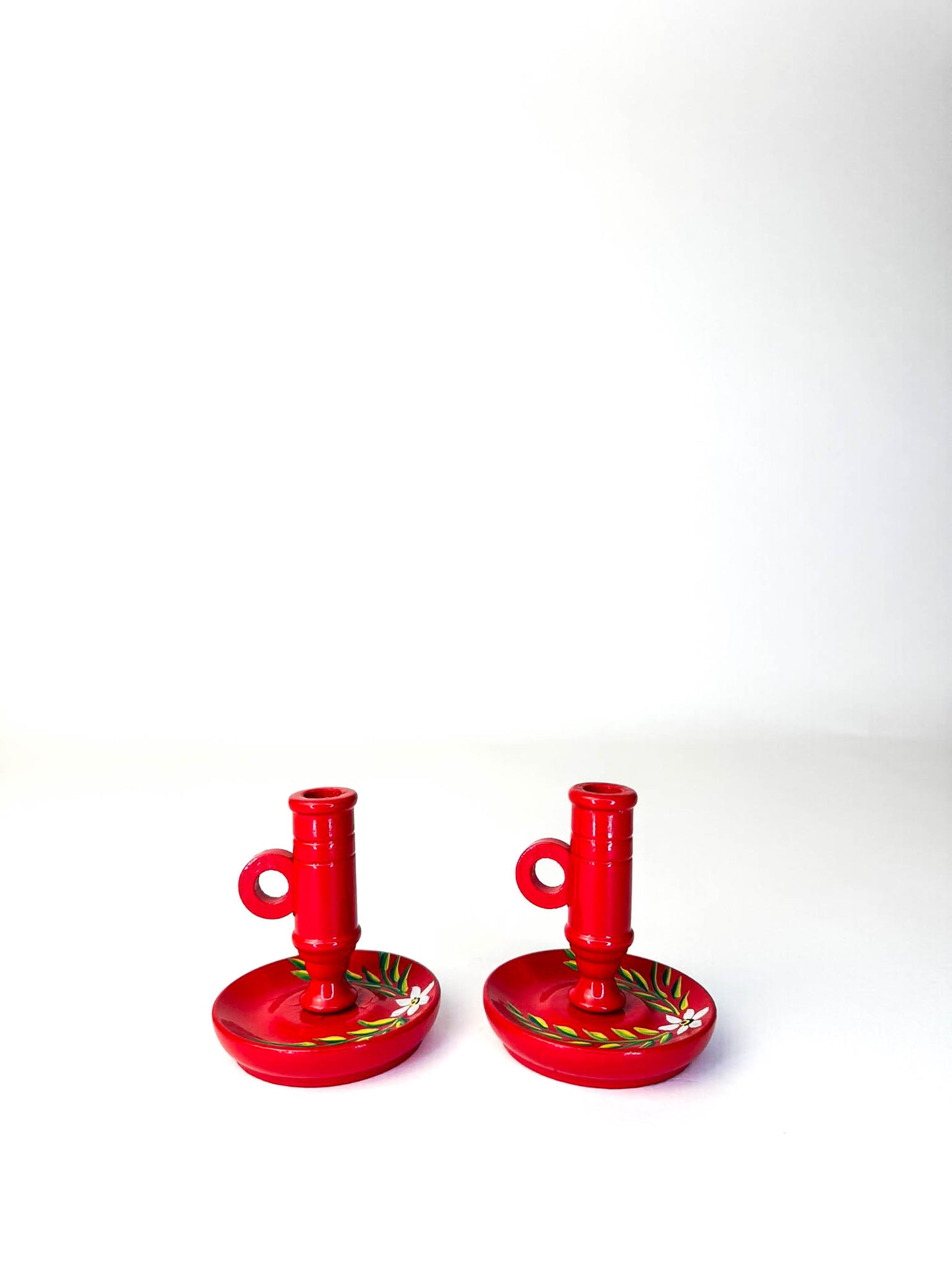 Pair of Hand Painted Swedish Candle Holders