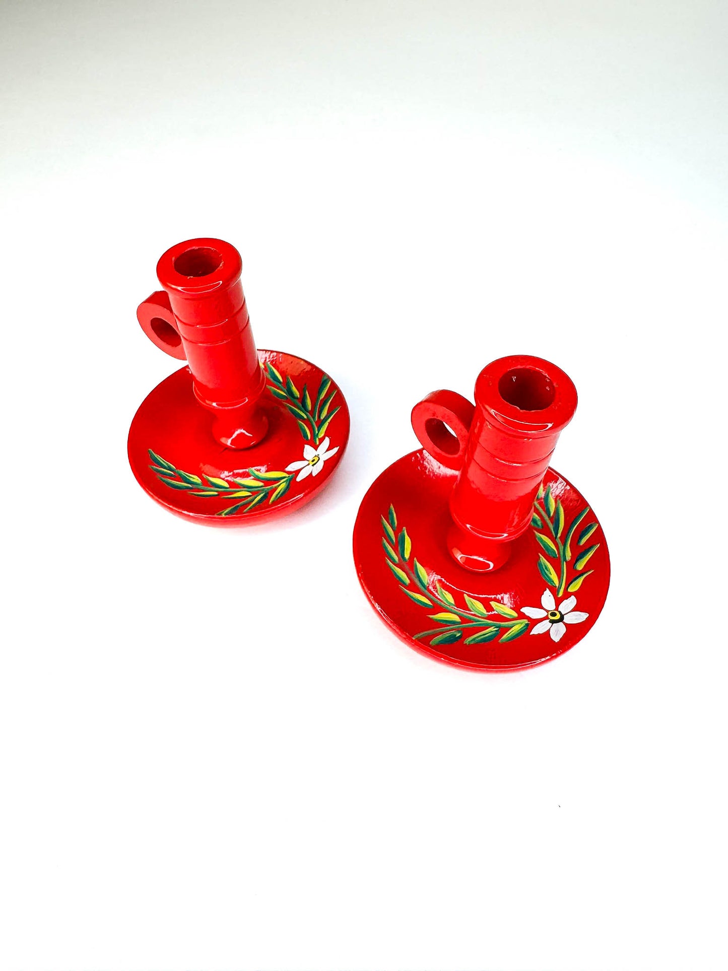 Pair of Hand Painted Swedish Candle Holders