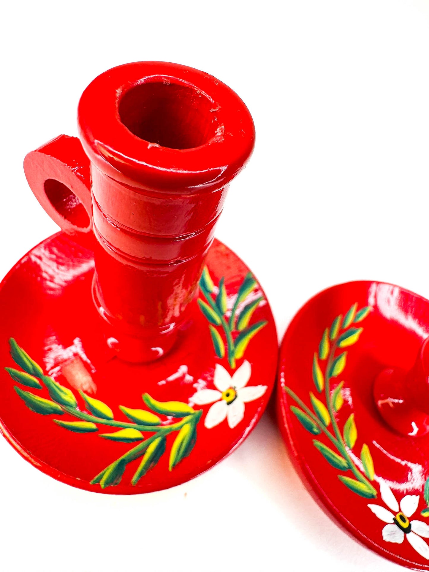Pair of Hand Painted Swedish Candle Holders