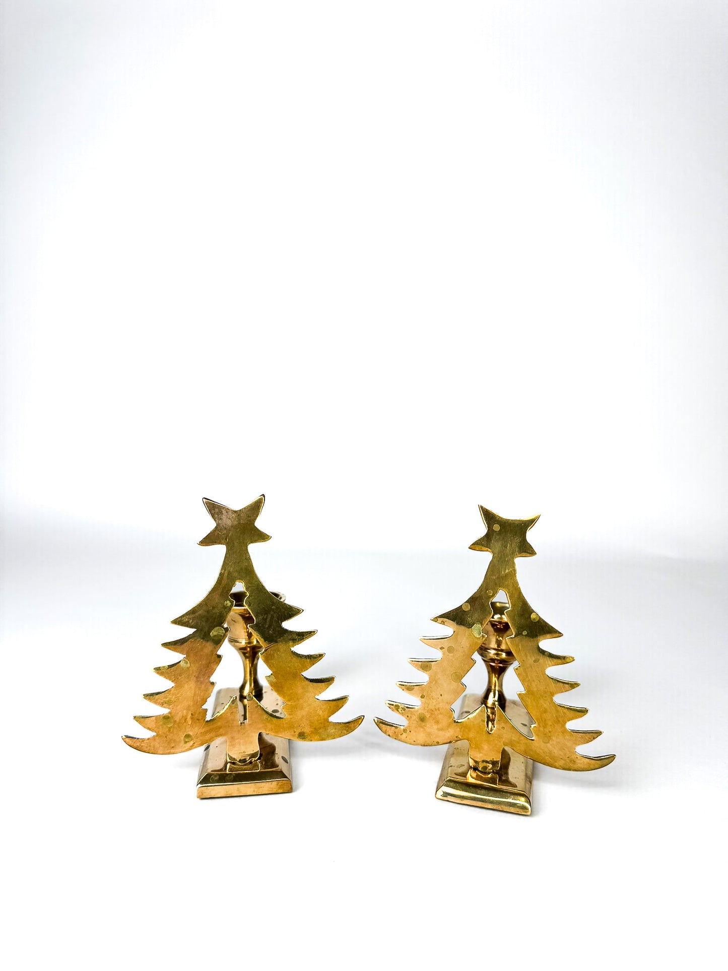 Brass Pair of Christmas Tree Taper Candle Holders