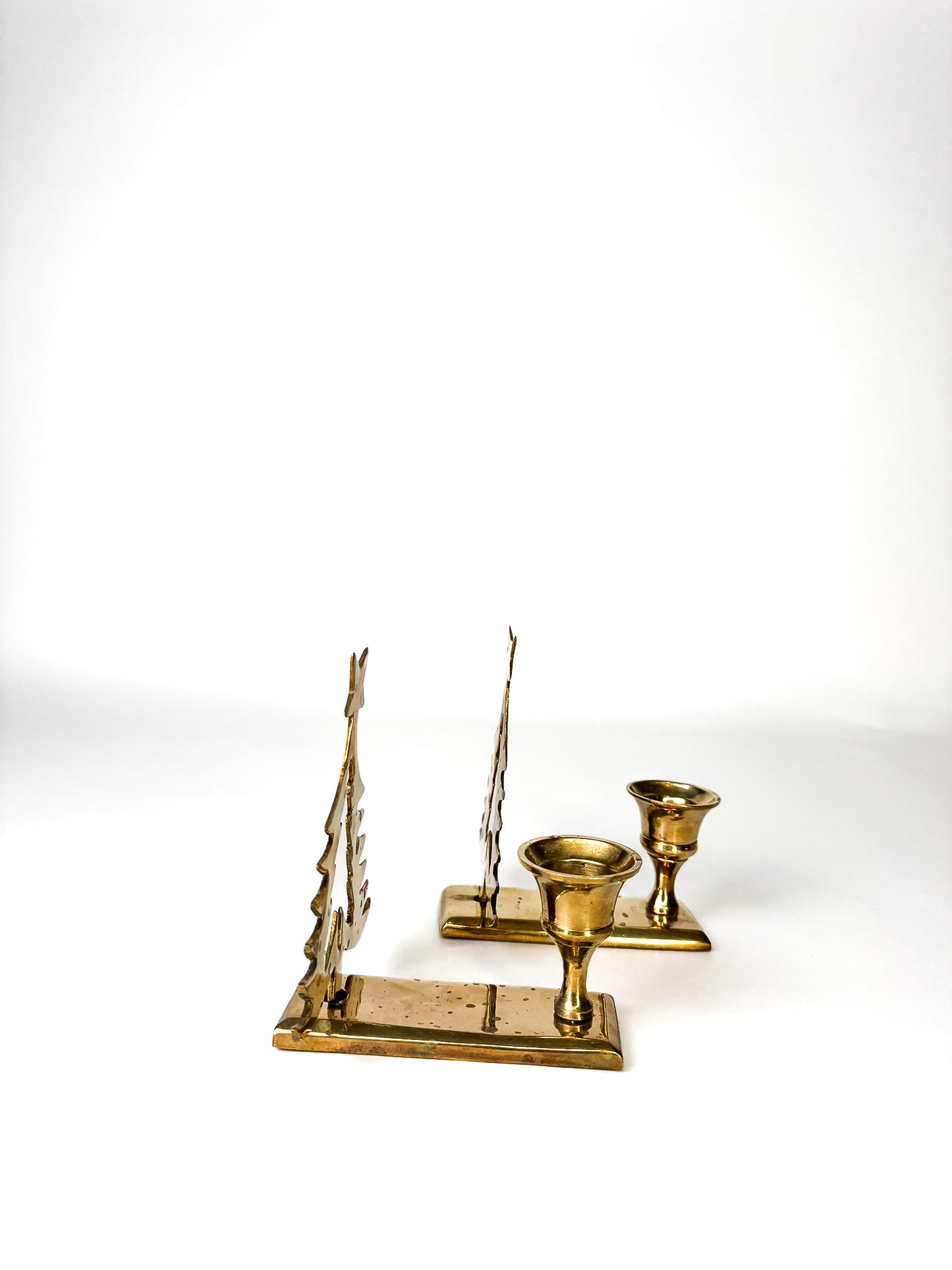 Brass Pair of Christmas Tree Taper Candle Holders