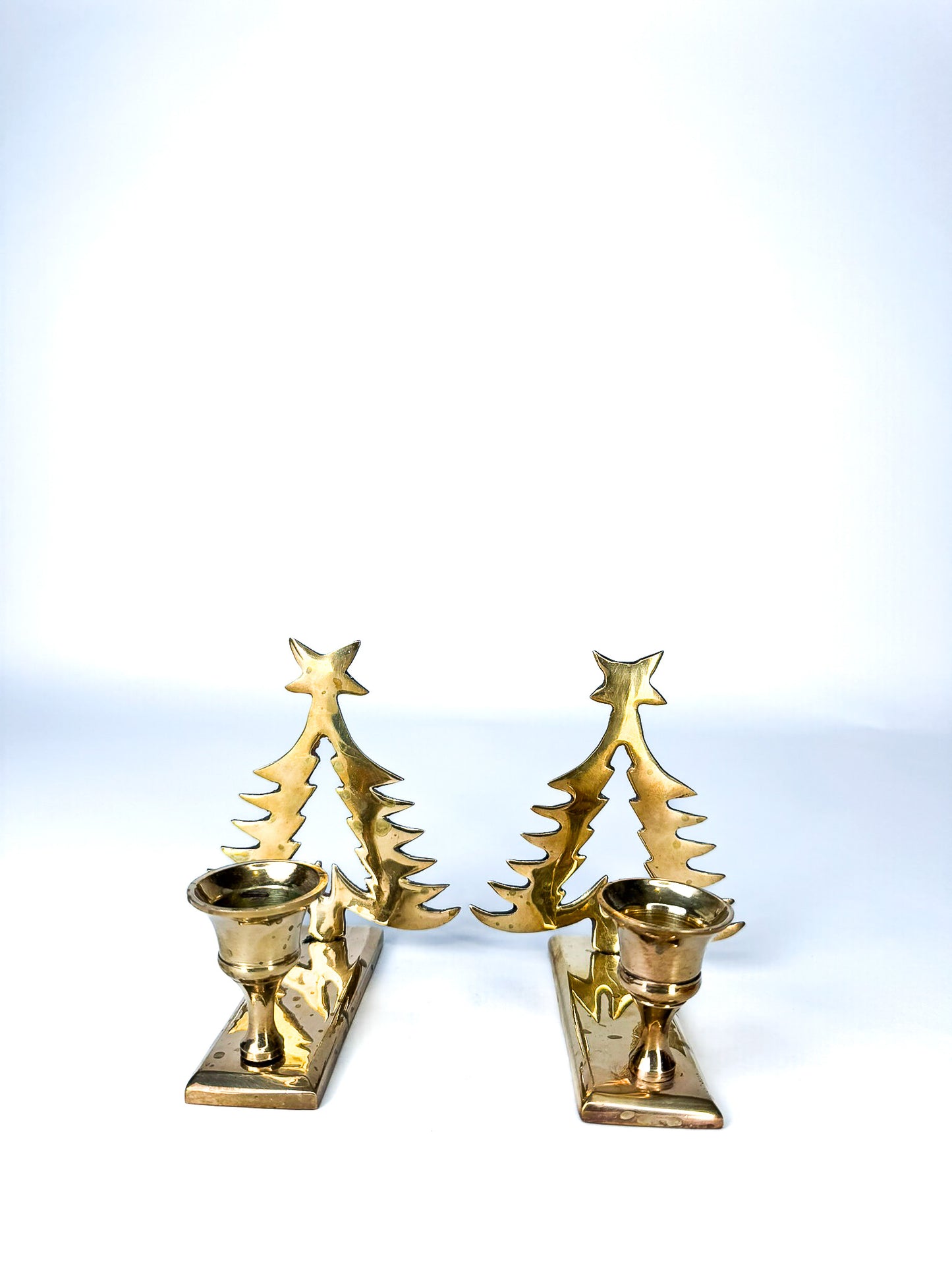 Brass Pair of Christmas Tree Taper Candle Holders