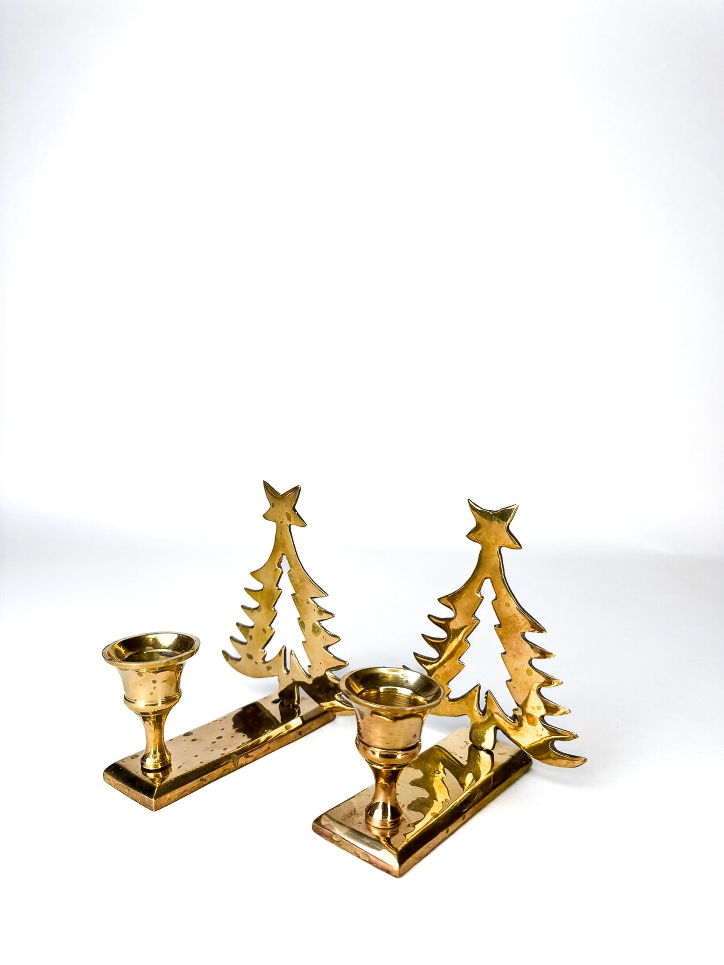 Brass Pair of Christmas Tree Taper Candle Holders
