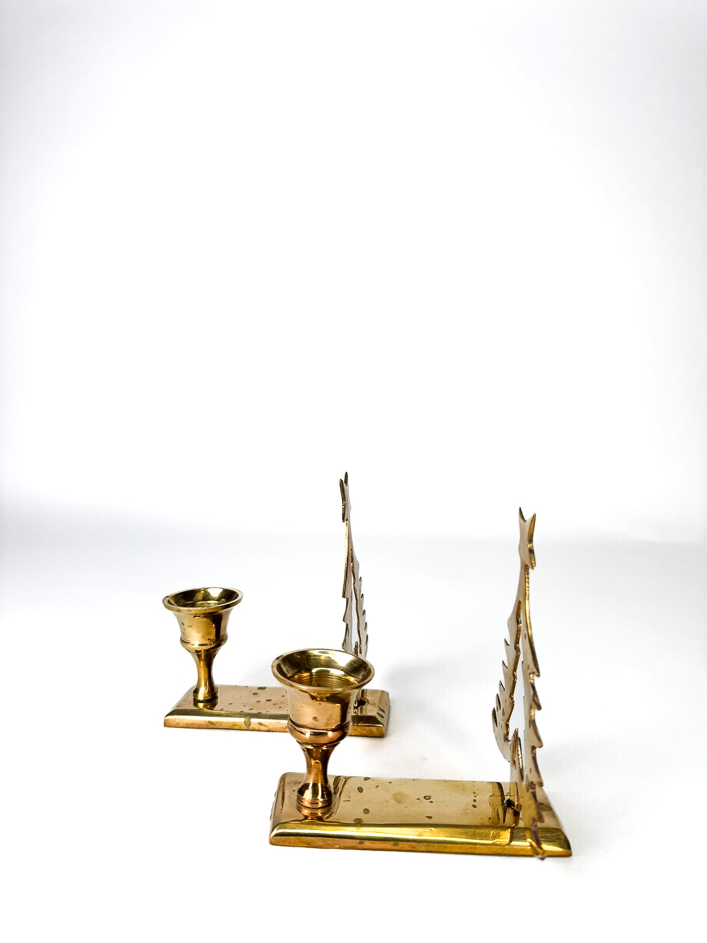 Brass Pair of Christmas Tree Taper Candle Holders