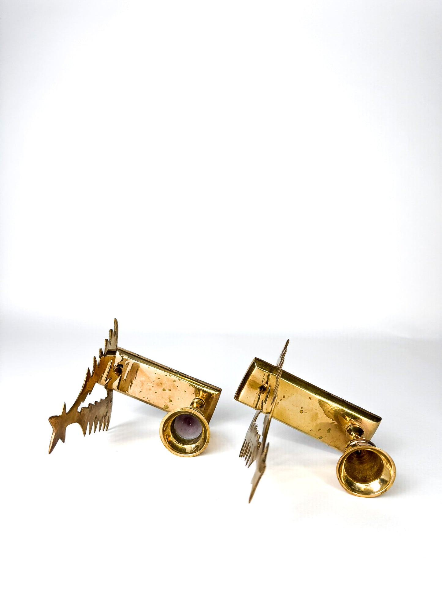 Brass Pair of Christmas Tree Taper Candle Holders