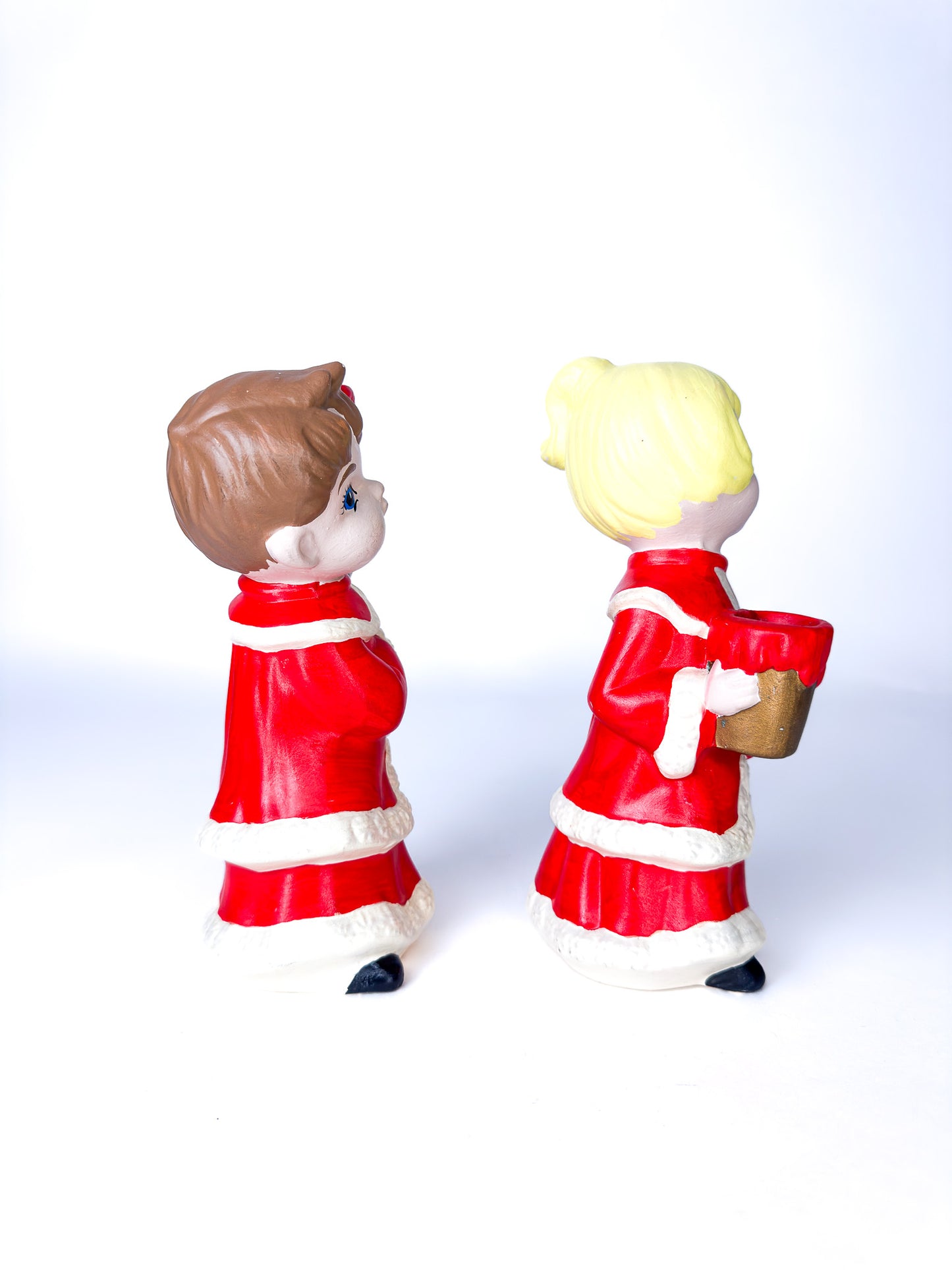 Ceramic Holiday Boy Girl Candle Holders
