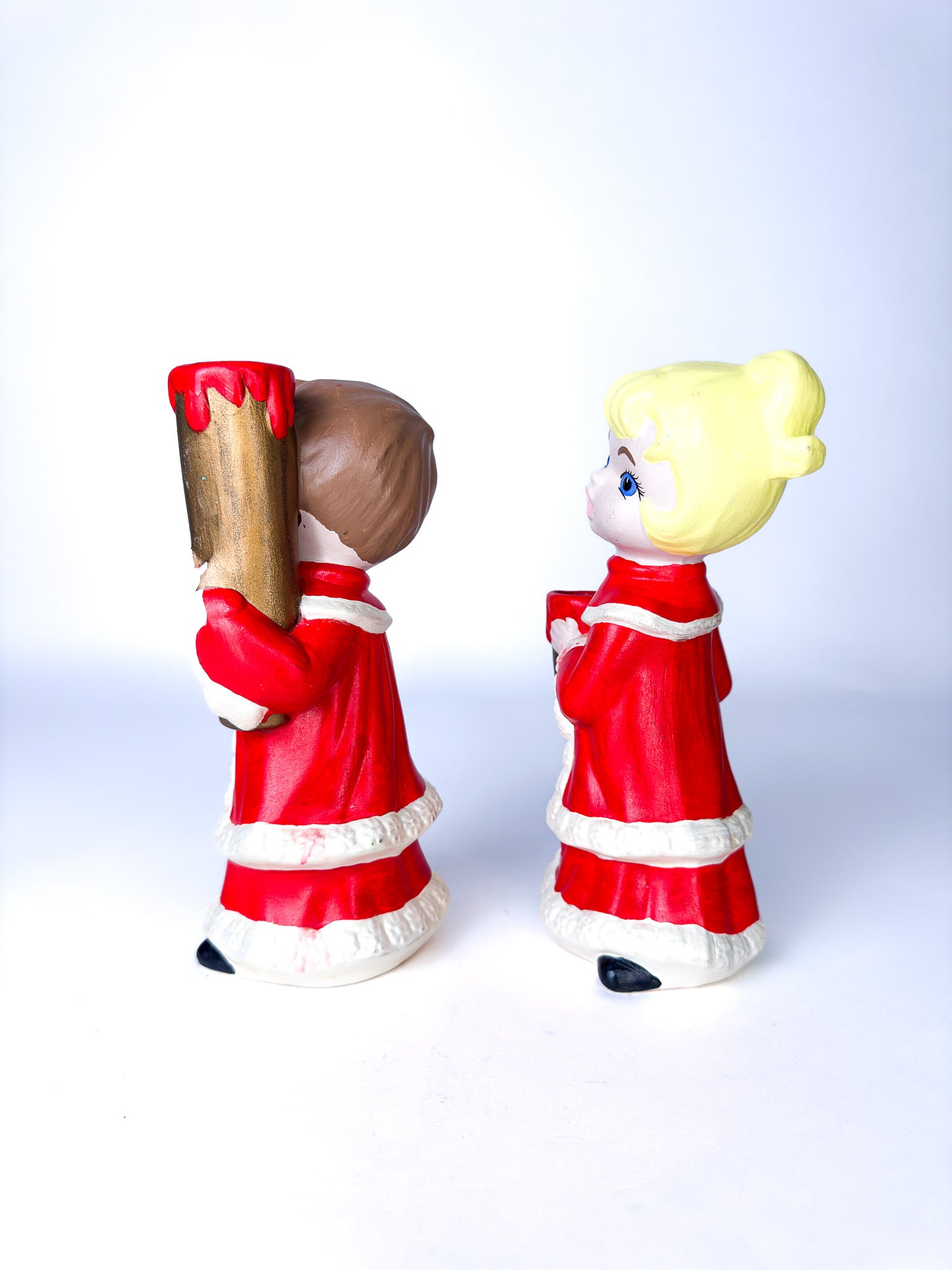 Ceramic Holiday Boy Girl Candle Holders
