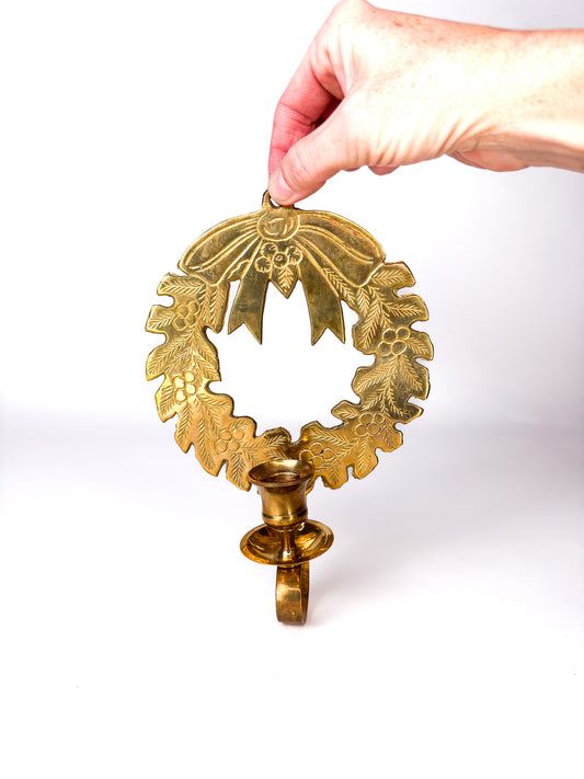 Brass Wreath Wall Hanging Taper Candle Holder