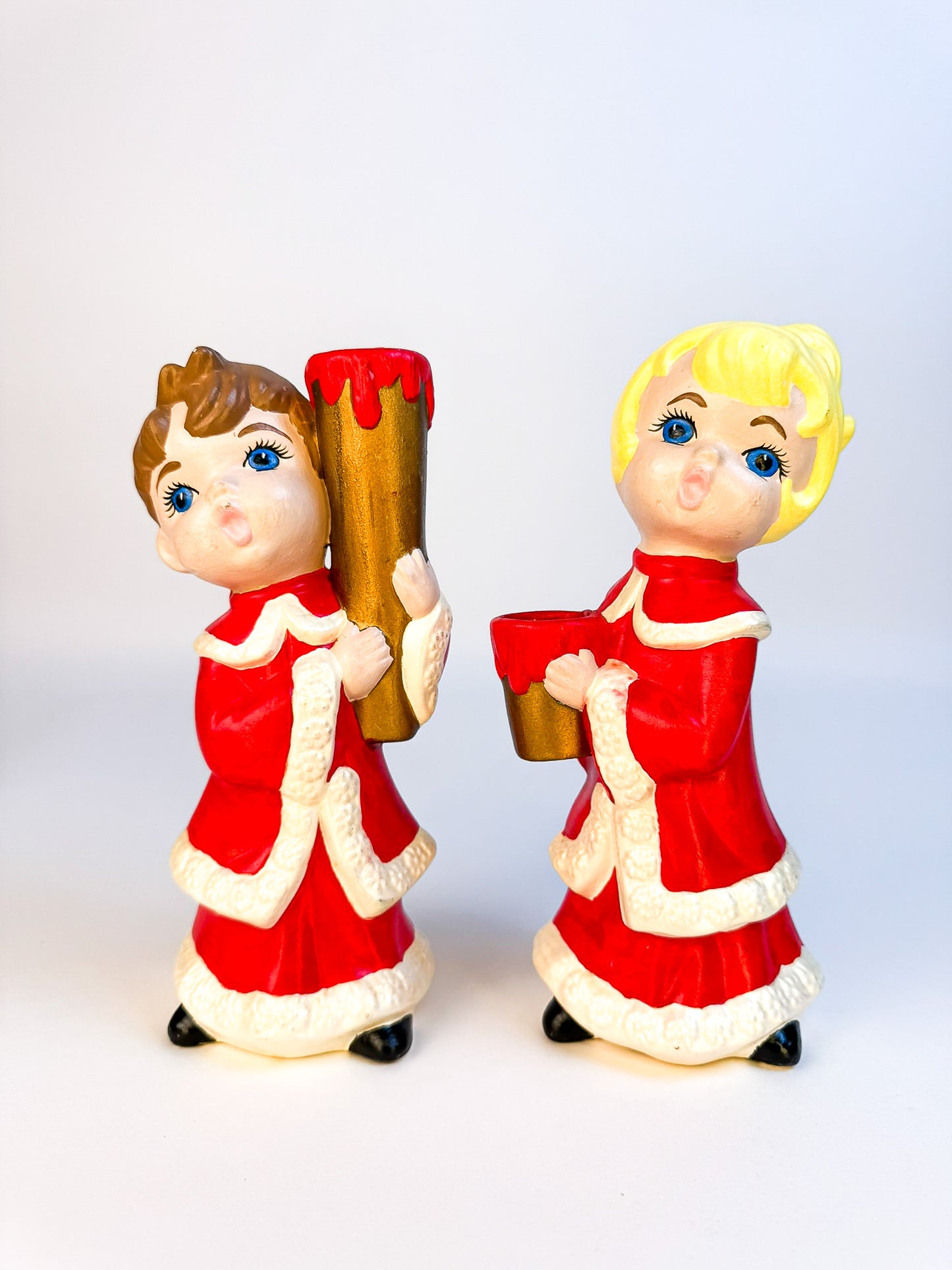 Ceramic Holiday Boy Girl Candle Holders