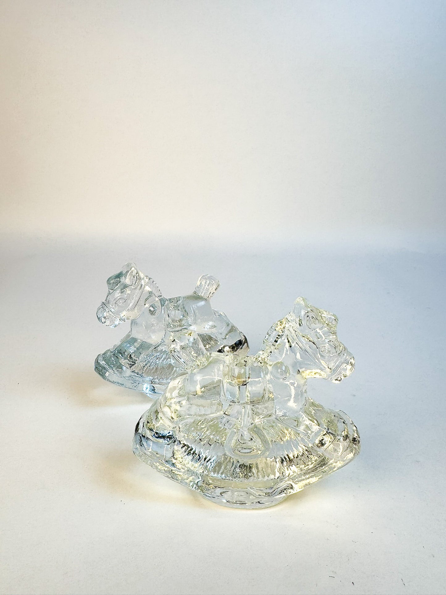 2 Glass Rocking Horse Candle holders