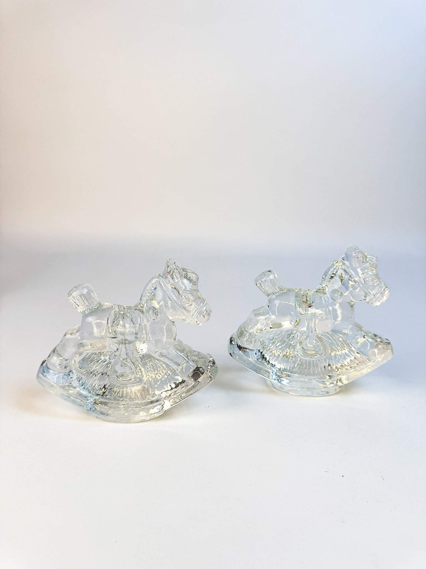 2 Glass Rocking Horse Candle holders