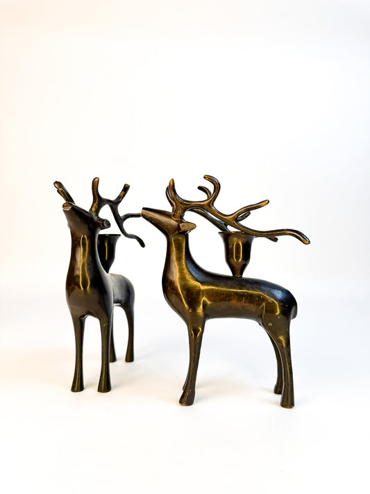2 Metal Reindeer Candle Holders