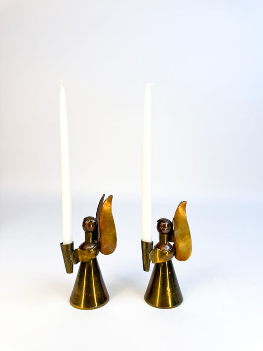 2 Brass and Copper Angel Candle Holders