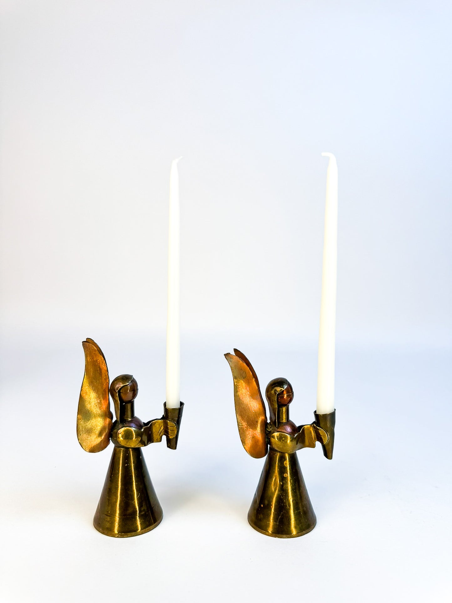 2 Brass and Copper Angel Candle Holders