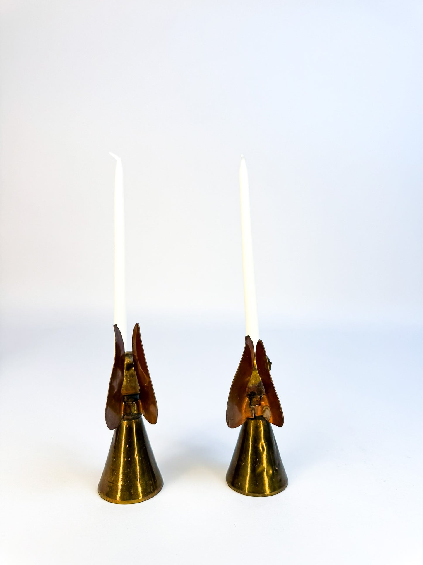 2 Brass and Copper Angel Candle Holders
