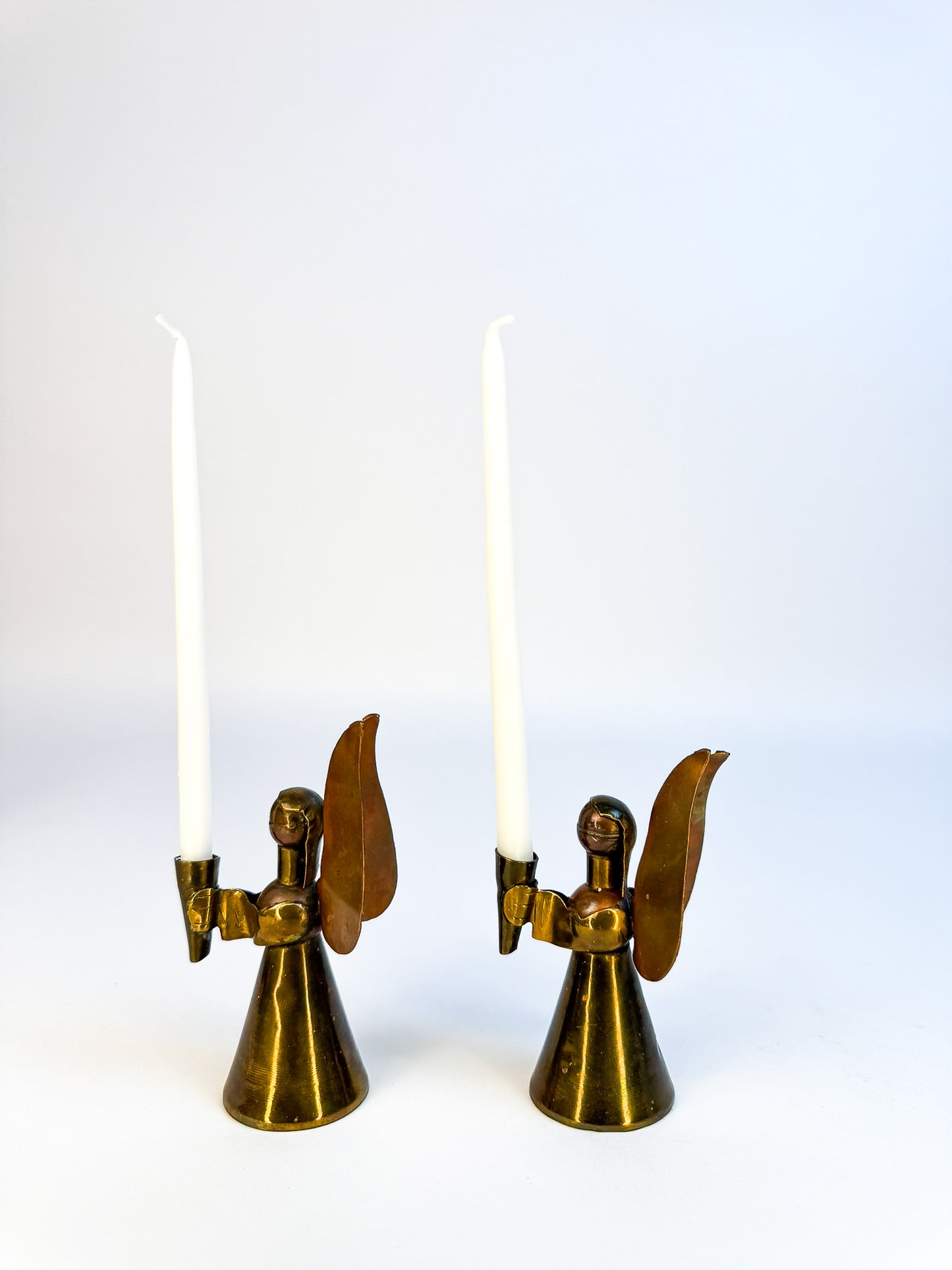 2 Brass and Copper Angel Candle Holders