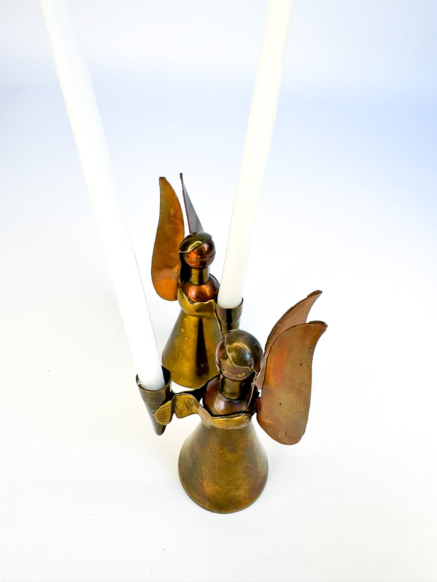 2 Brass and Copper Angel Candle Holders