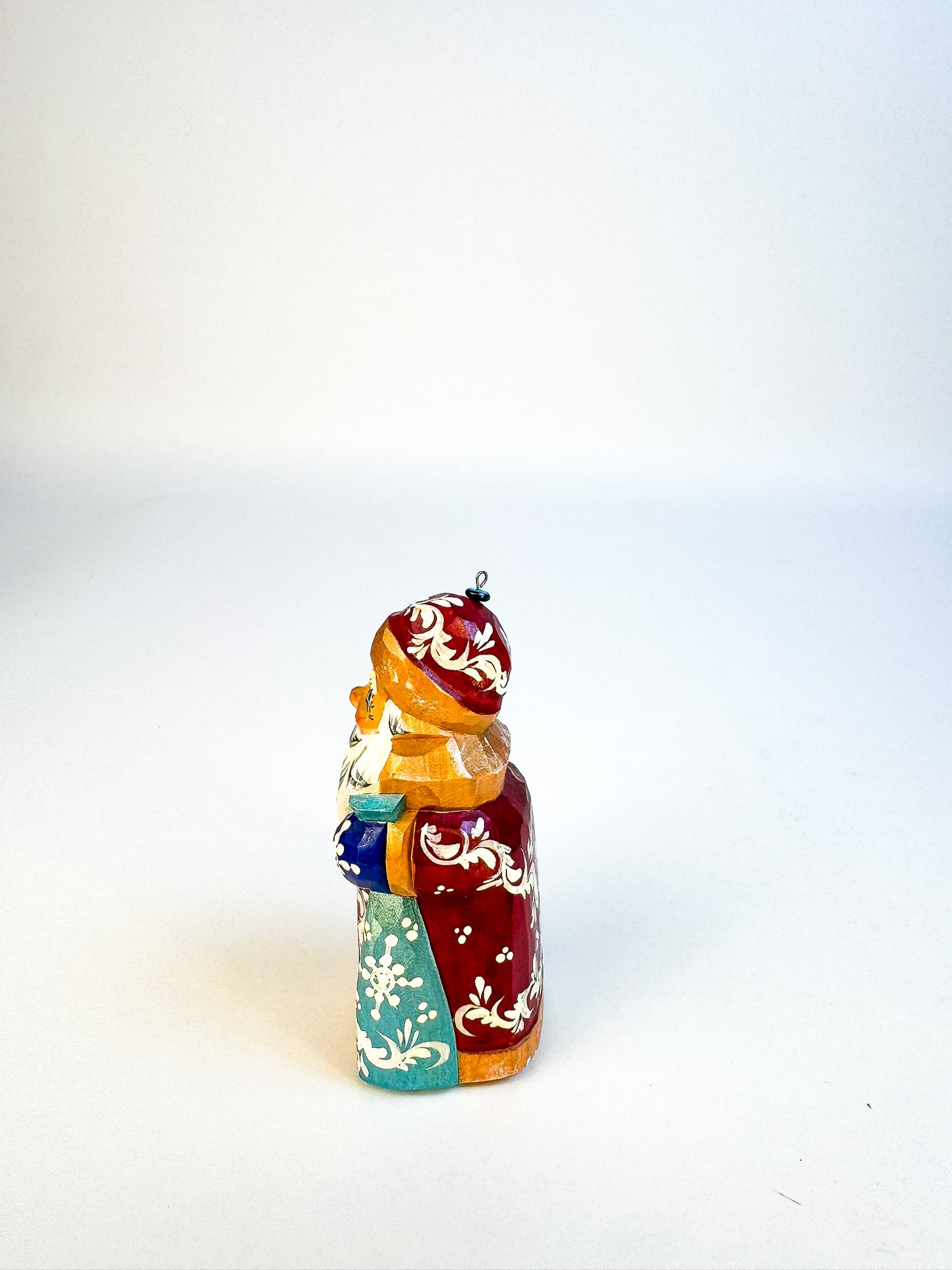 Carved Wooden Santa Folk Art Signed