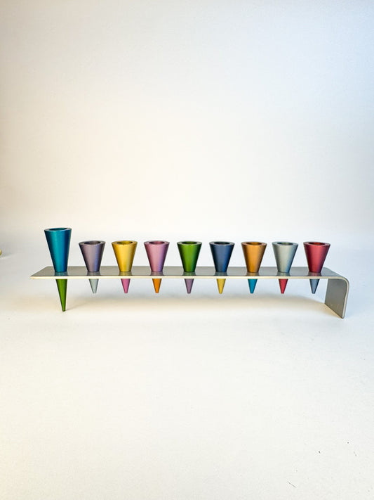 Colorful Anodized Aluminum Cones Hanukkah Menorah by Yair Emanuel