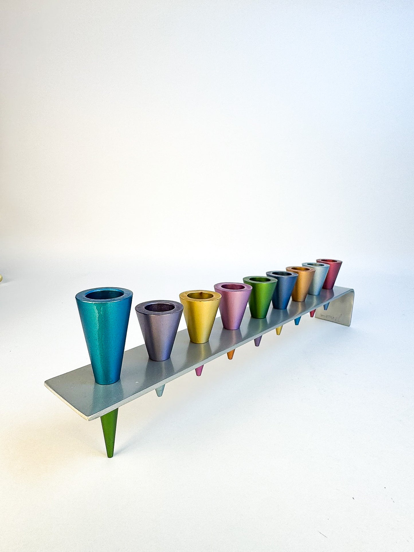Colorful Anodized Aluminum Cones Hanukkah Menorah by Yair Emanuel
