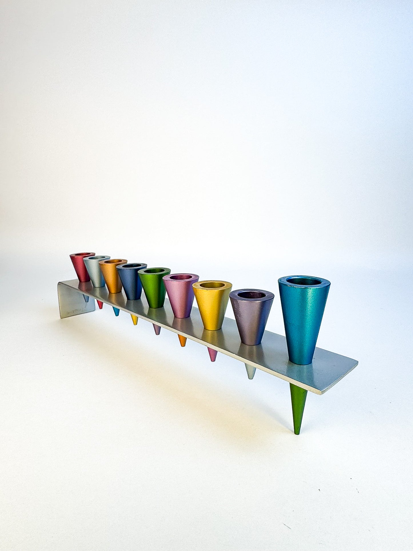 Colorful Anodized Aluminum Cones Hanukkah Menorah by Yair Emanuel