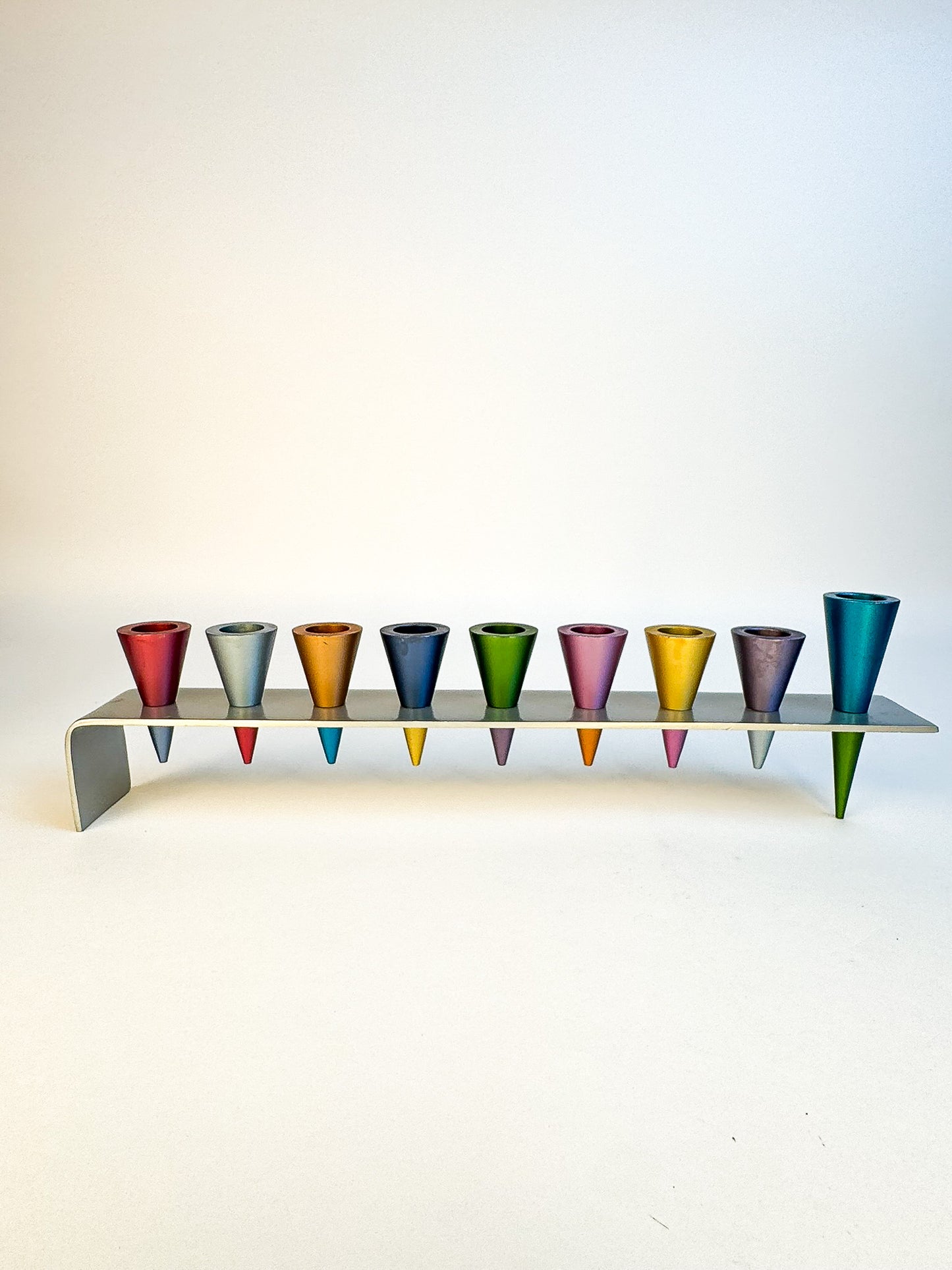 Colorful Anodized Aluminum Cones Hanukkah Menorah by Yair Emanuel