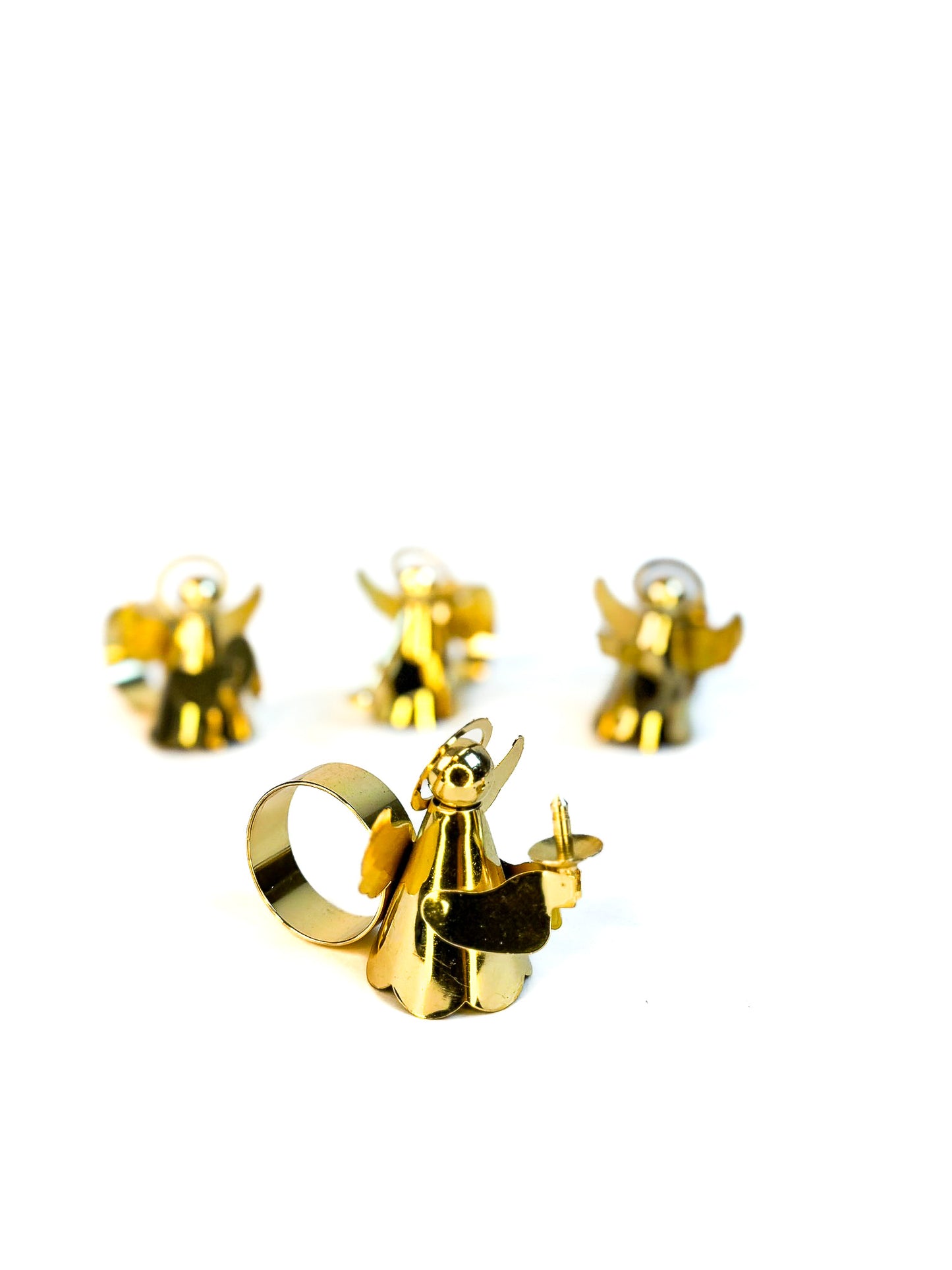 4 Brass Angel Napkin Rings Playing Instruments