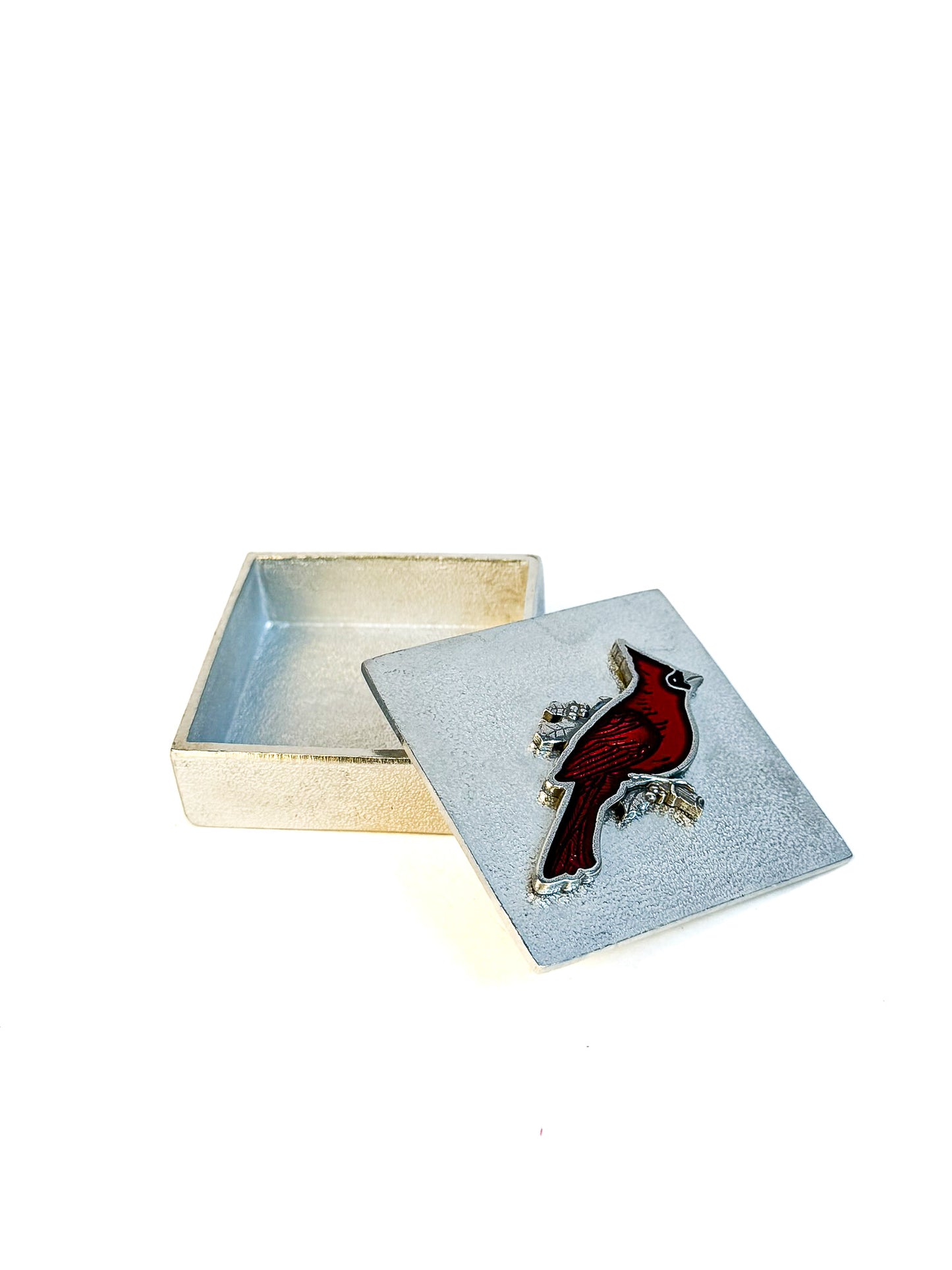 Red Cardinal Bird Pewter Decorative Box