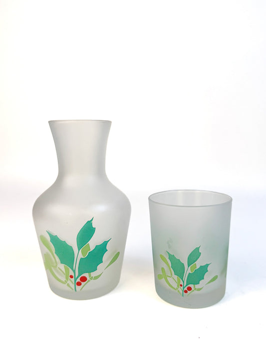 Holly & Berry Satin Glass Tumble Up Pitcher and Cup