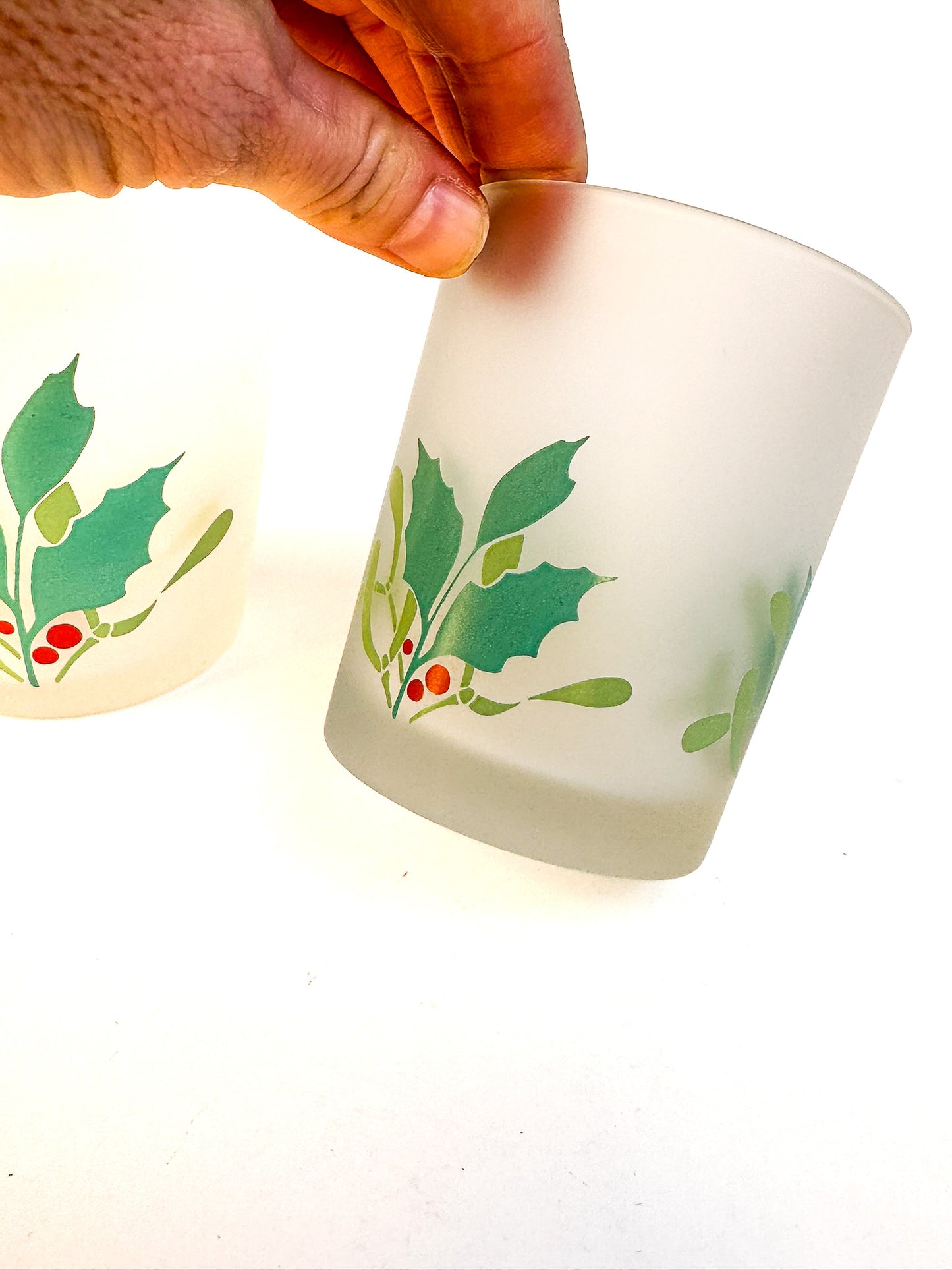 Holly & Berry Satin Glass Tumble Up Pitcher and Cup
