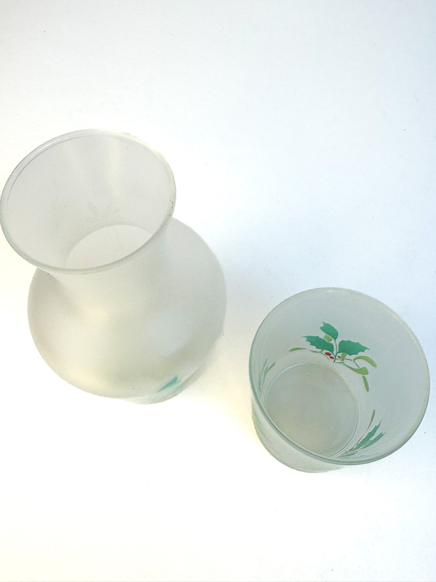 Holly & Berry Satin Glass Tumble Up Pitcher and Cup