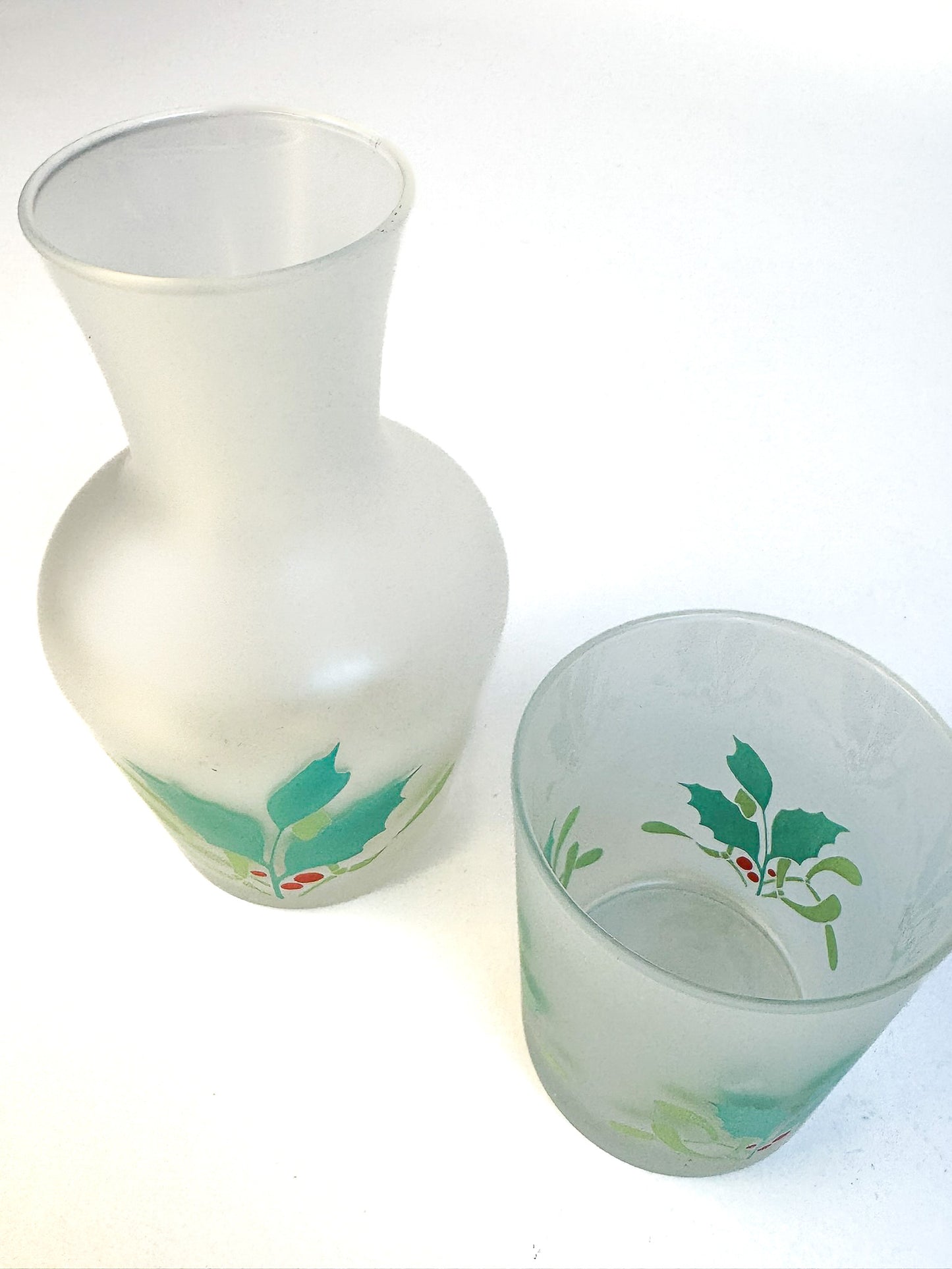 Holly & Berry Satin Glass Tumble Up Pitcher and Cup