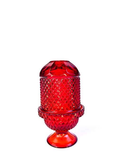 Viking Glass Ruby Red Diamond Point Fairy Lamp