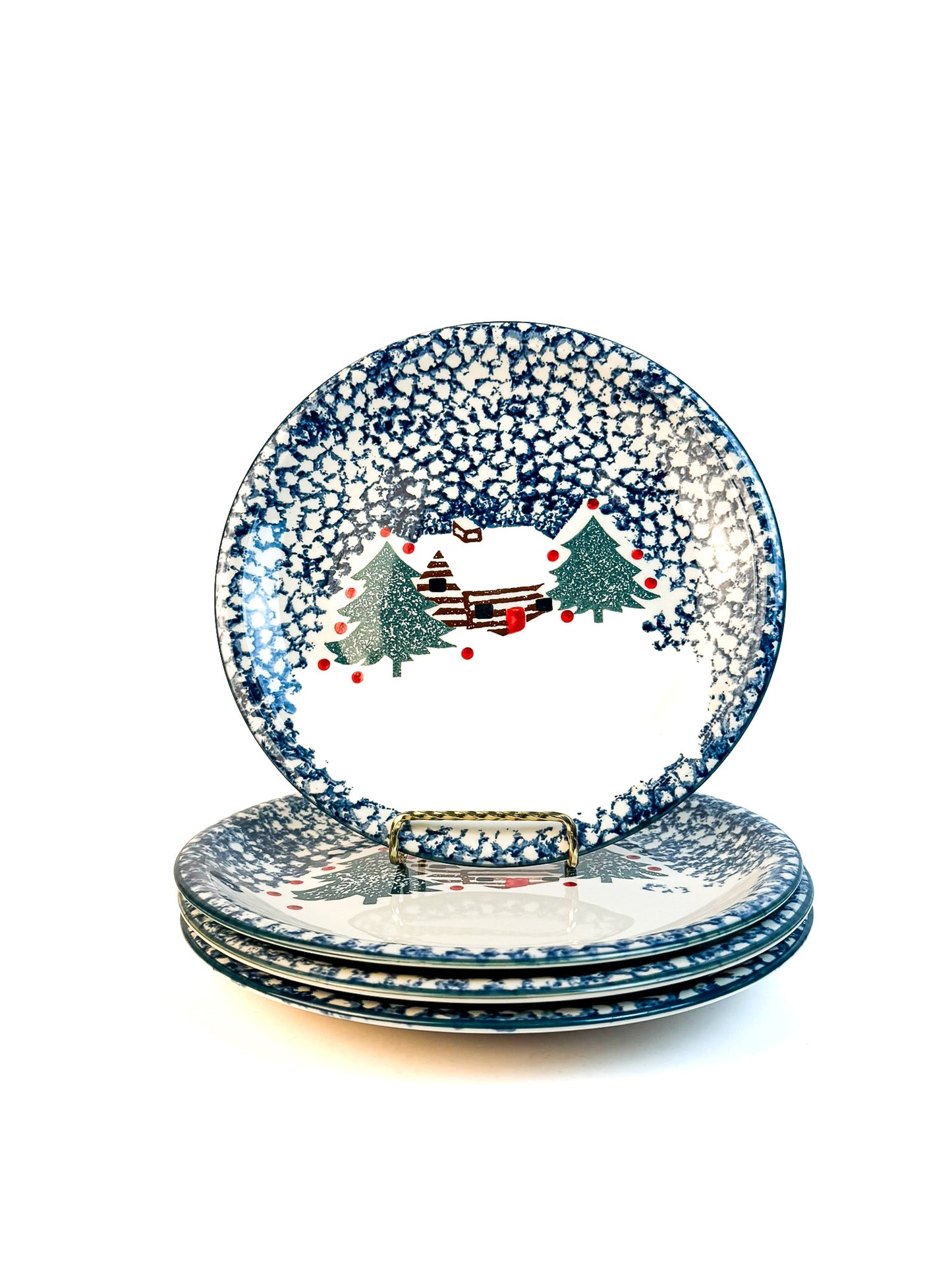 Folk Craft Cabins in the Snow Dinner Plates - Set of 4