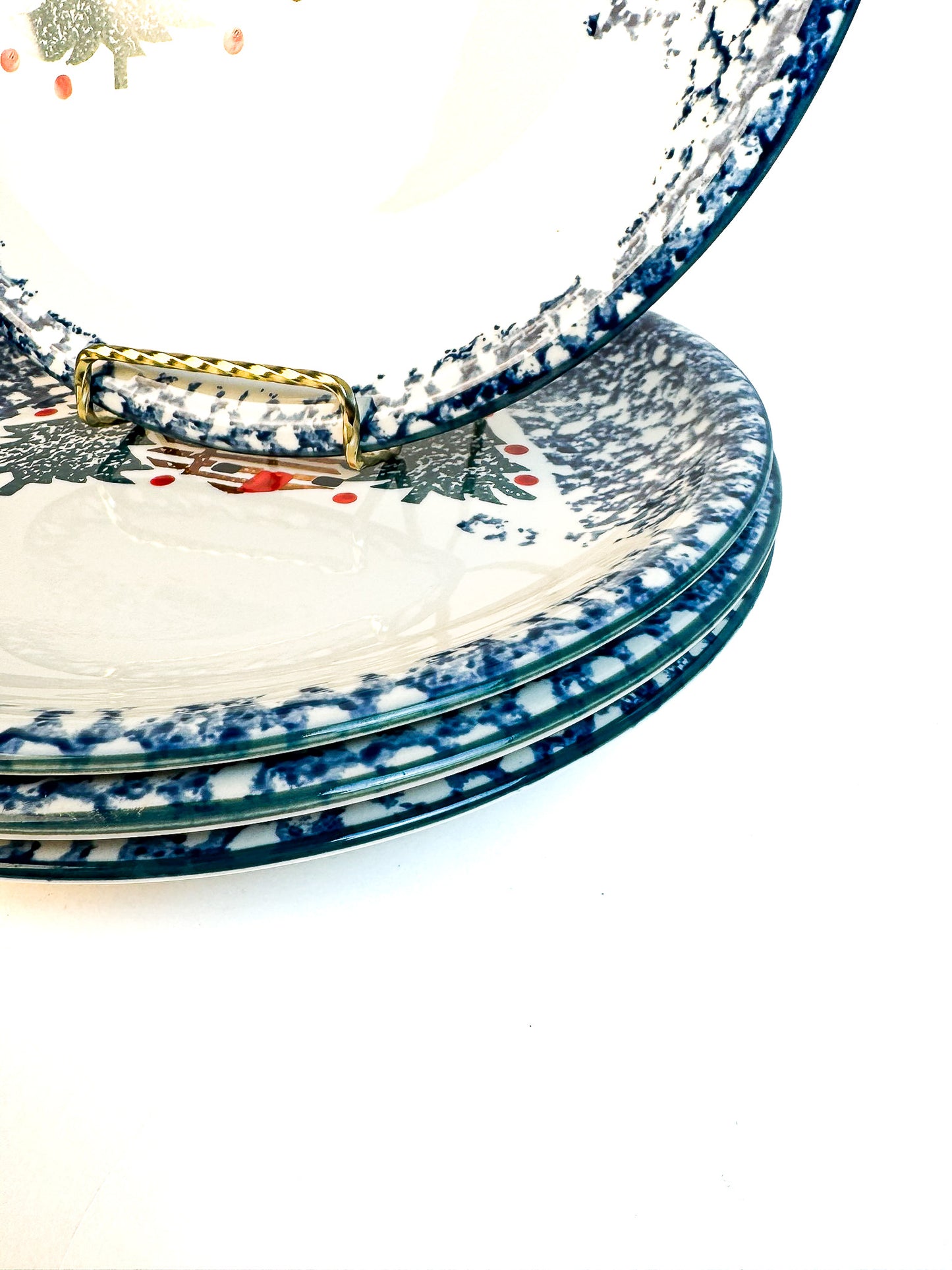 Folk Craft Cabins in the Snow Dinner Plates - Set of 4