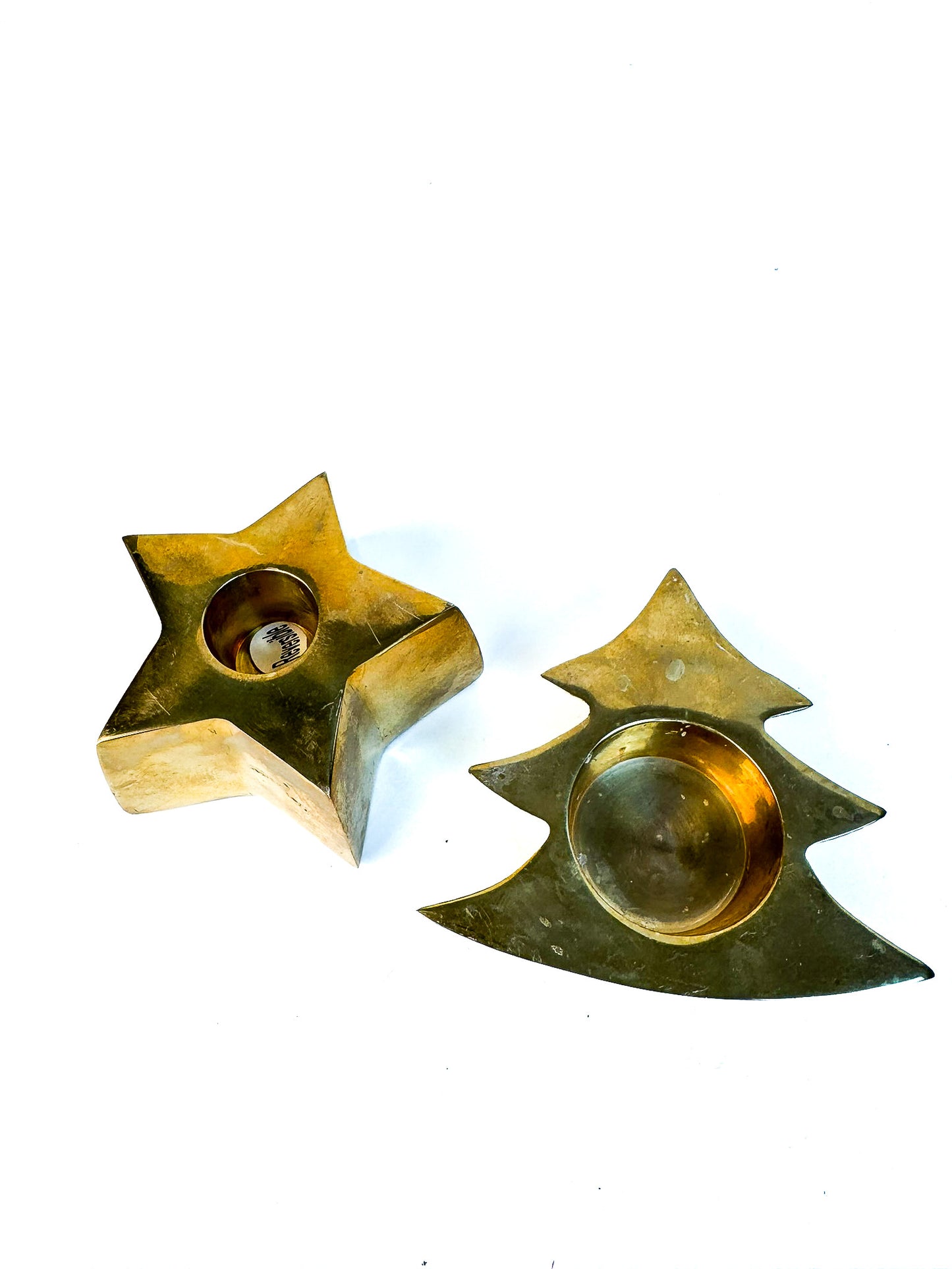 Brass Tree and Star Candle Holders - Set of 2