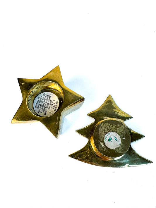 Brass Tree and Star Candle Holders - Set of 2