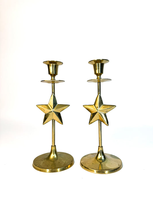 Brass Star Candle Holders - Set of 2