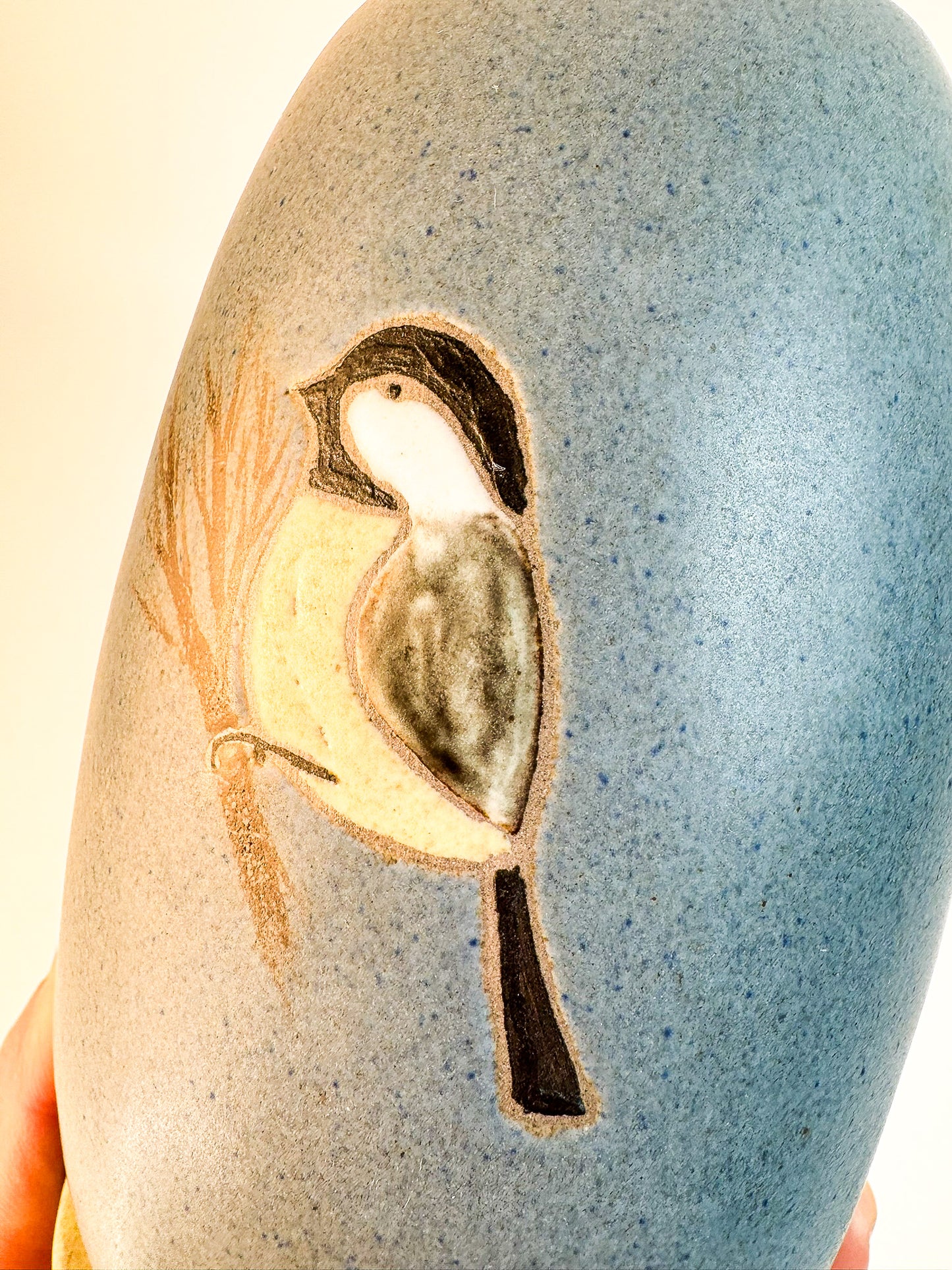Bird Flower Vase Ceramic Original - Signed by Artist